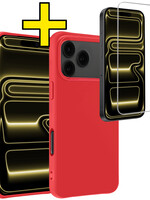 LUQ LUQ iPhone 17 Pro Hoesje Siliconen Met Screenprotector Met Dichte Notch - Rood