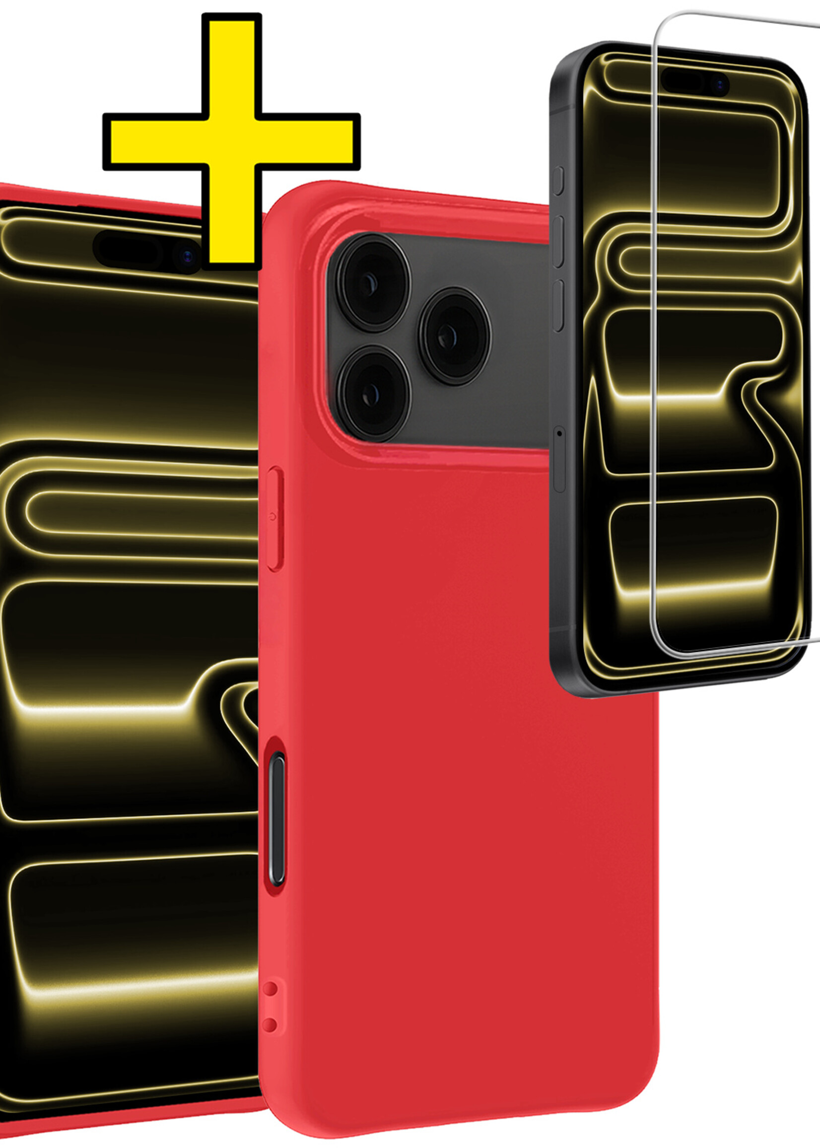 LUQ LUQ iPhone 17 Pro Hoesje Siliconen Met Screenprotector Met Dichte Notch - Rood