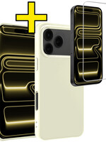 LUQ LUQ iPhone 17 Pro Hoesje Siliconen Met Screenprotector Met Dichte Notch - Wit