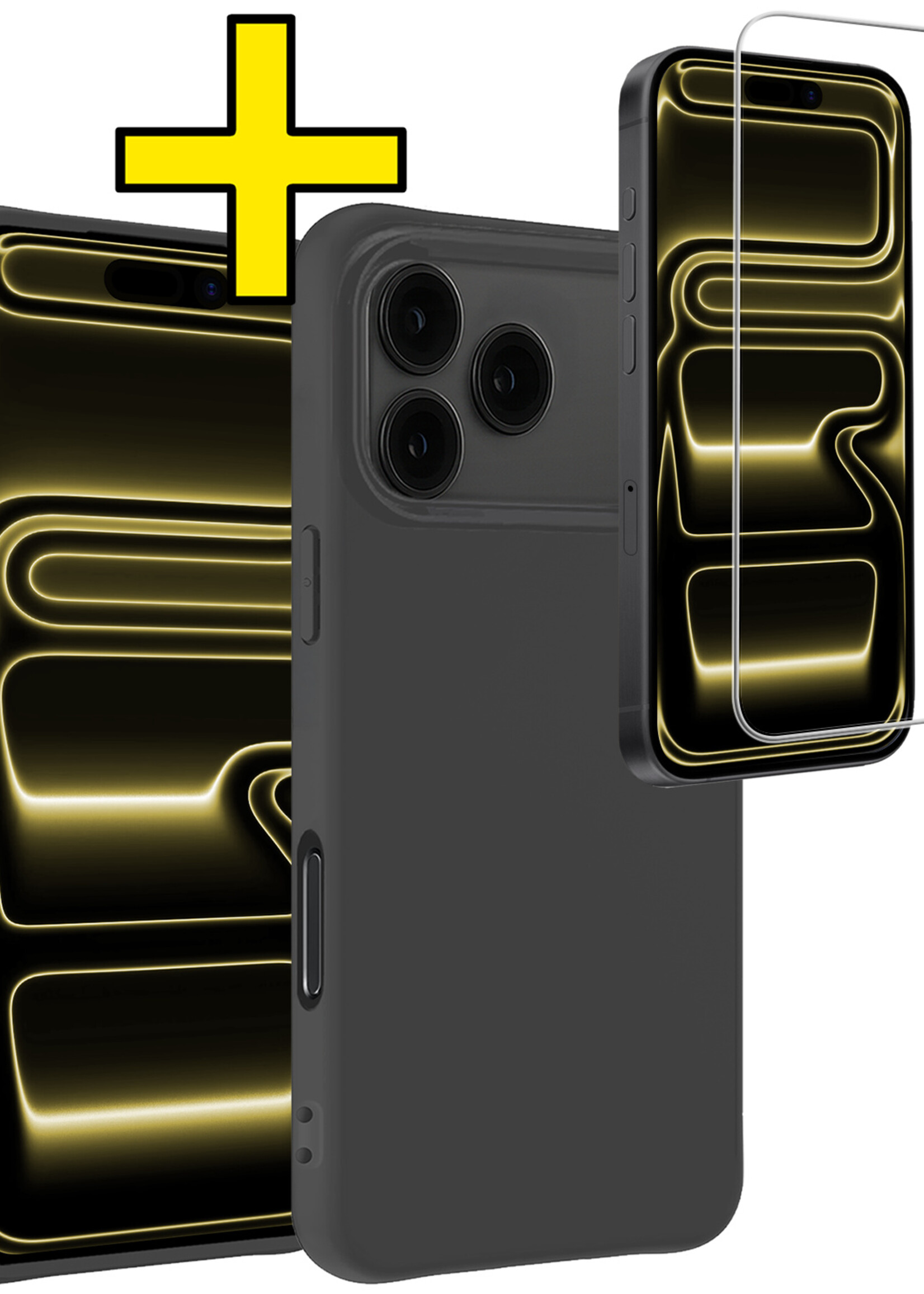 LUQ LUQ iPhone 17 Pro Hoesje Siliconen Met Screenprotector Met Dichte Notch - Zwart