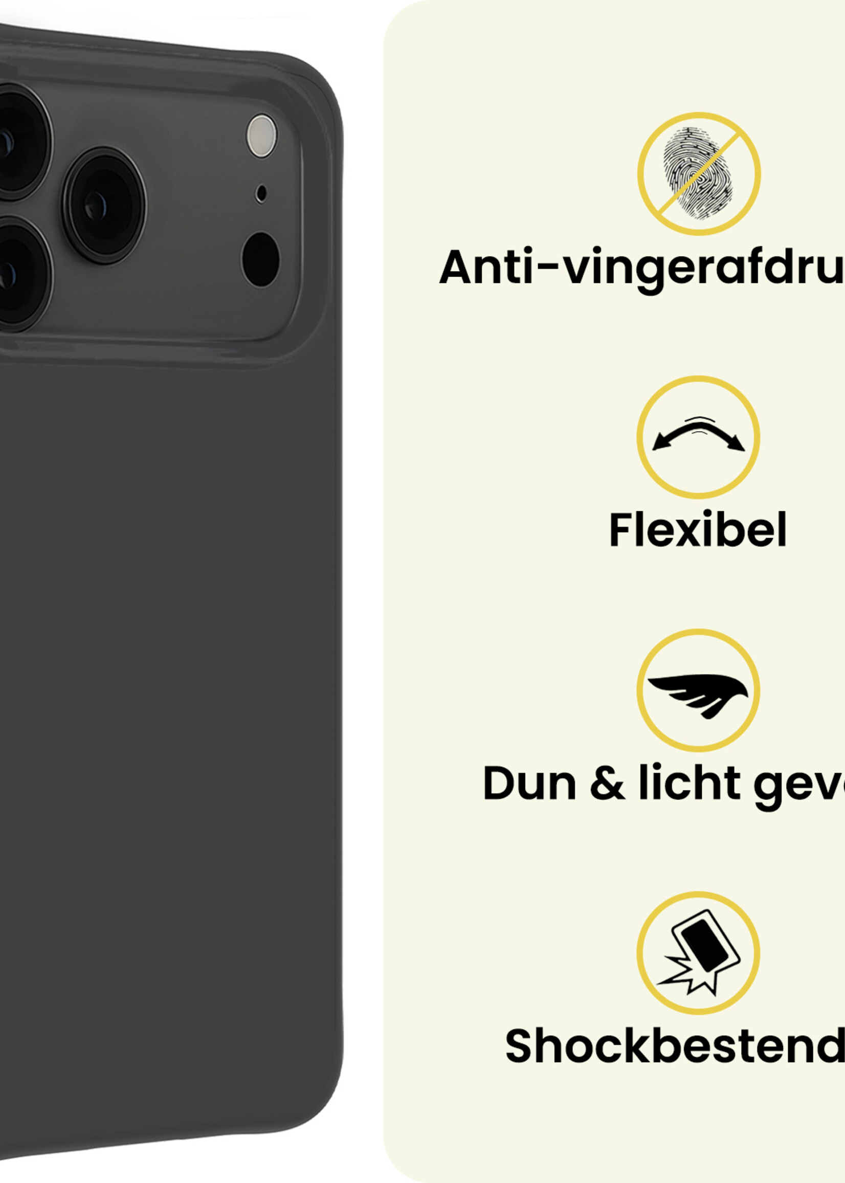 LUQ LUQ iPhone 17 Pro Hoesje Siliconen Met Screenprotector Met Dichte Notch - Zwart
