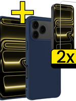 LUQ LUQ iPhone 17 Pro Hoesje Siliconen Met 2x Screenprotector Met Dichte Notch - Donkerblauw