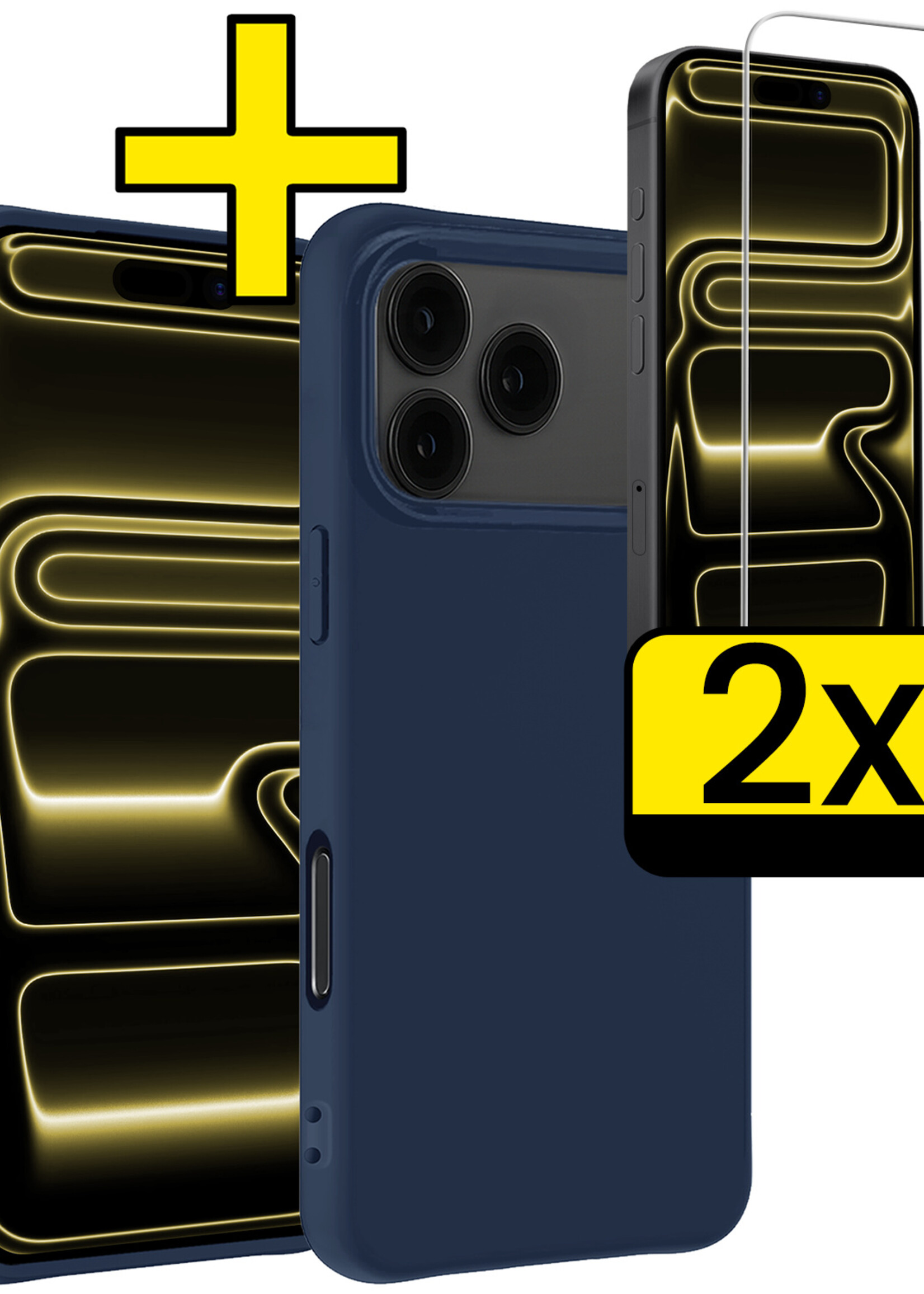 LUQ LUQ iPhone 17 Pro Hoesje Siliconen Met 2x Screenprotector Met Dichte Notch - Donkerblauw