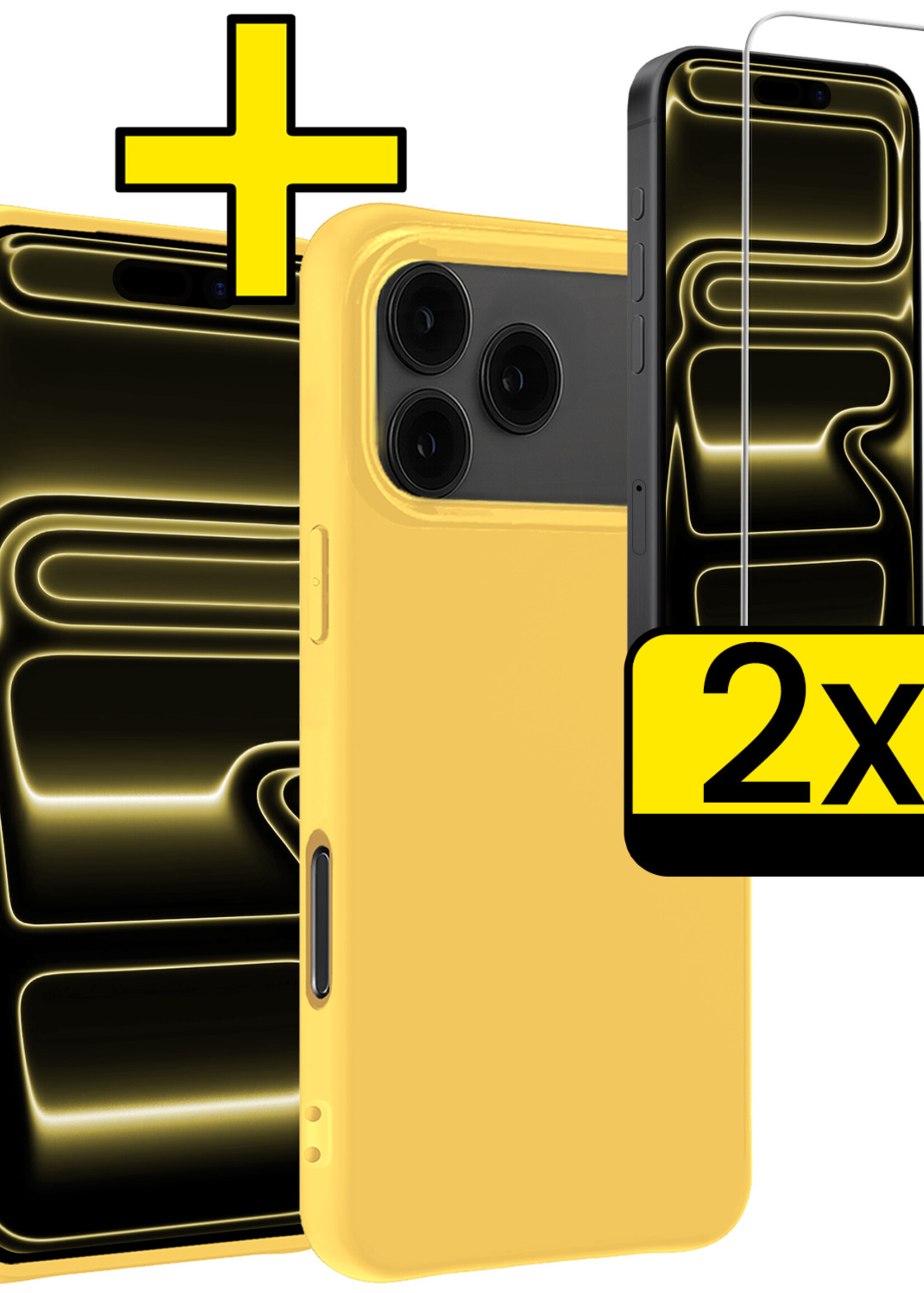 LUQ LUQ iPhone 17 Pro Hoesje Siliconen Met 2x Screenprotector Met Dichte Notch - Geel