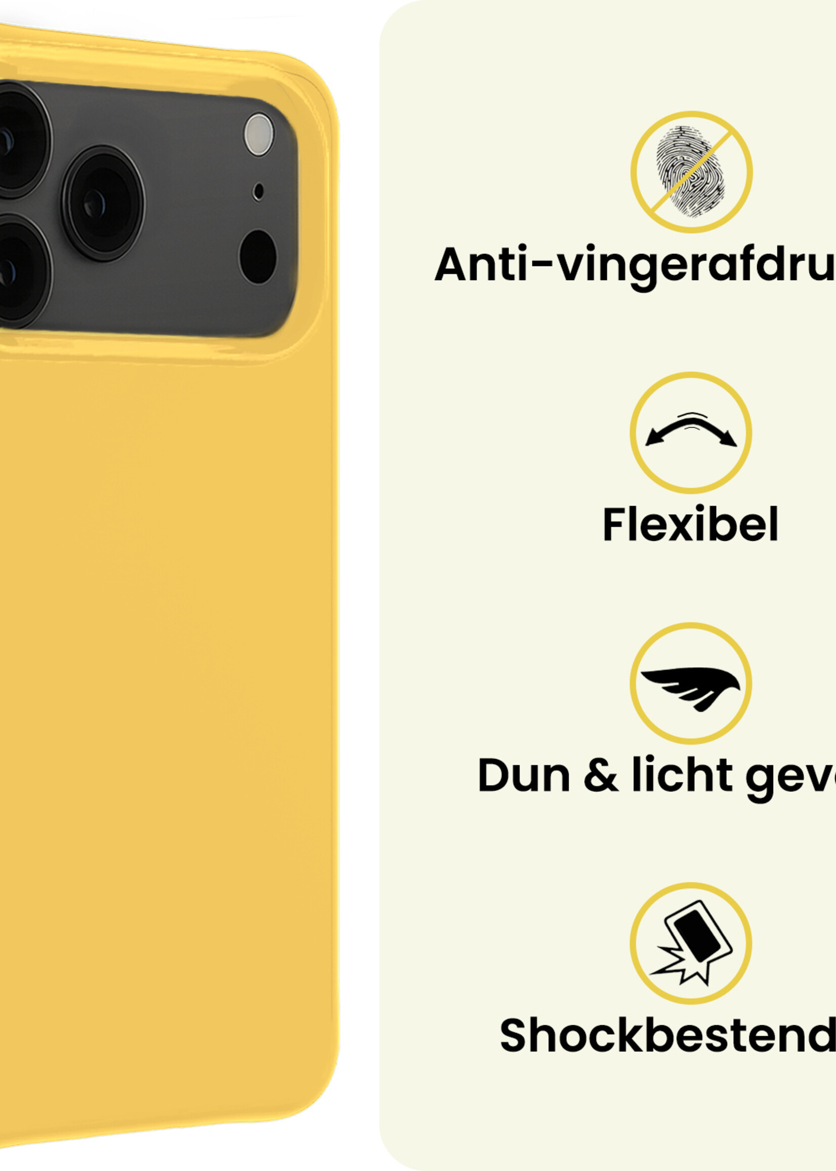 LUQ LUQ iPhone 17 Pro Hoesje Siliconen Met 2x Screenprotector Met Dichte Notch - Geel