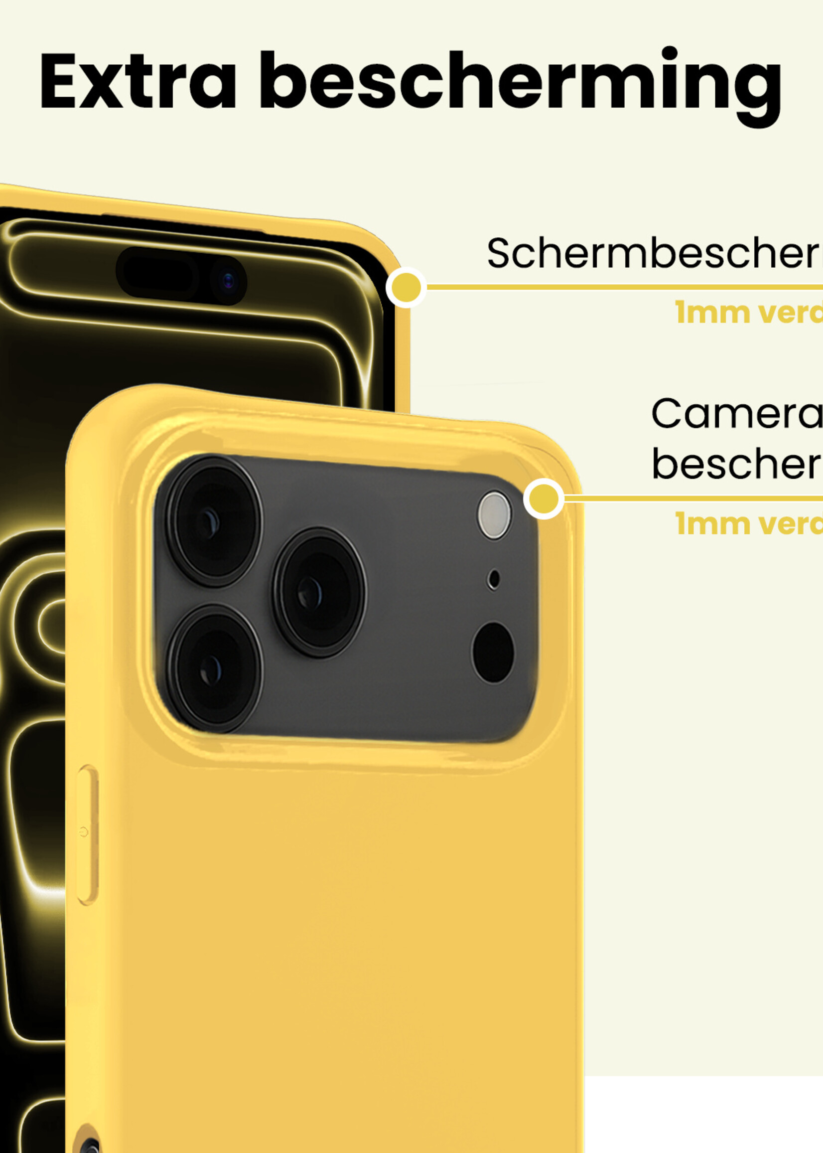LUQ LUQ iPhone 17 Pro Hoesje Siliconen Met 2x Screenprotector Met Dichte Notch - Geel