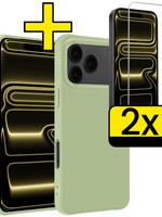 LUQ LUQ iPhone 17 Pro Hoesje Siliconen Met 2x Screenprotector Met Dichte Notch - Groen