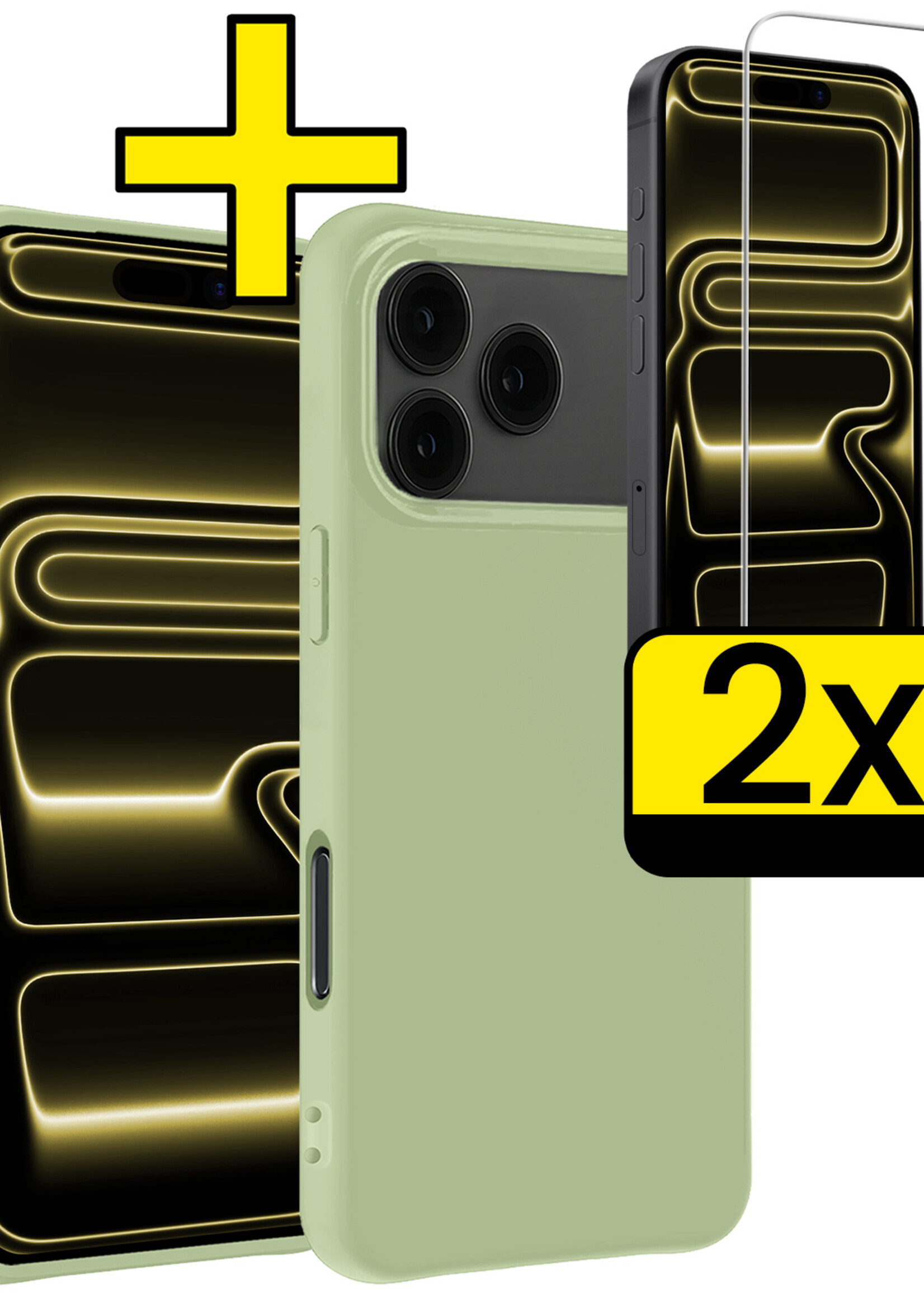 LUQ LUQ iPhone 17 Pro Hoesje Siliconen Met 2x Screenprotector Met Dichte Notch - Groen