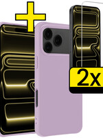 LUQ LUQ iPhone 17 Pro Hoesje Siliconen Met 2x Screenprotector Met Dichte Notch - Lila