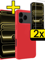 LUQ LUQ iPhone 17 Pro Hoesje Siliconen Met 2x Screenprotector Met Dichte Notch - Rood