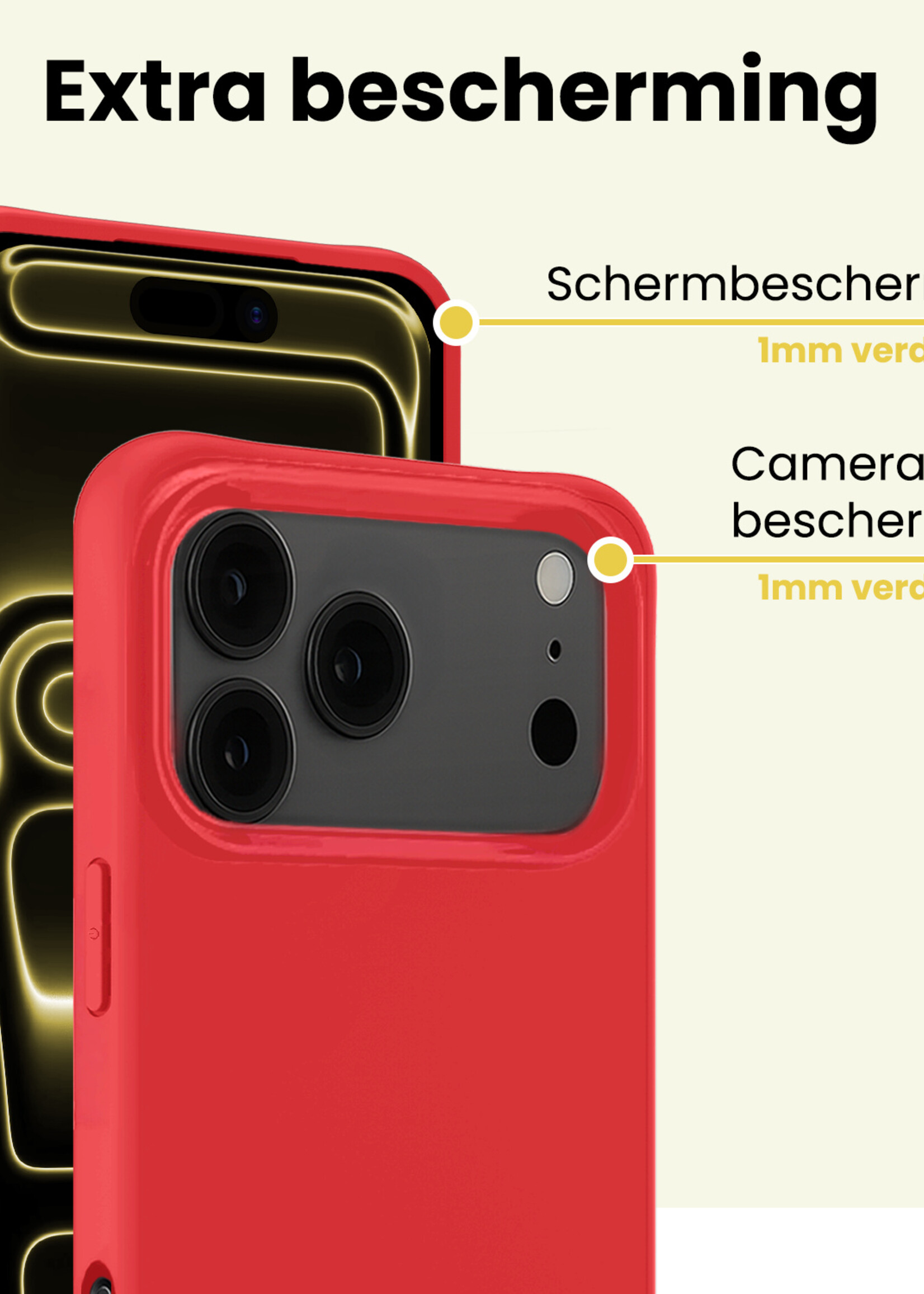 LUQ LUQ iPhone 17 Pro Hoesje Siliconen Met 2x Screenprotector Met Dichte Notch - Rood