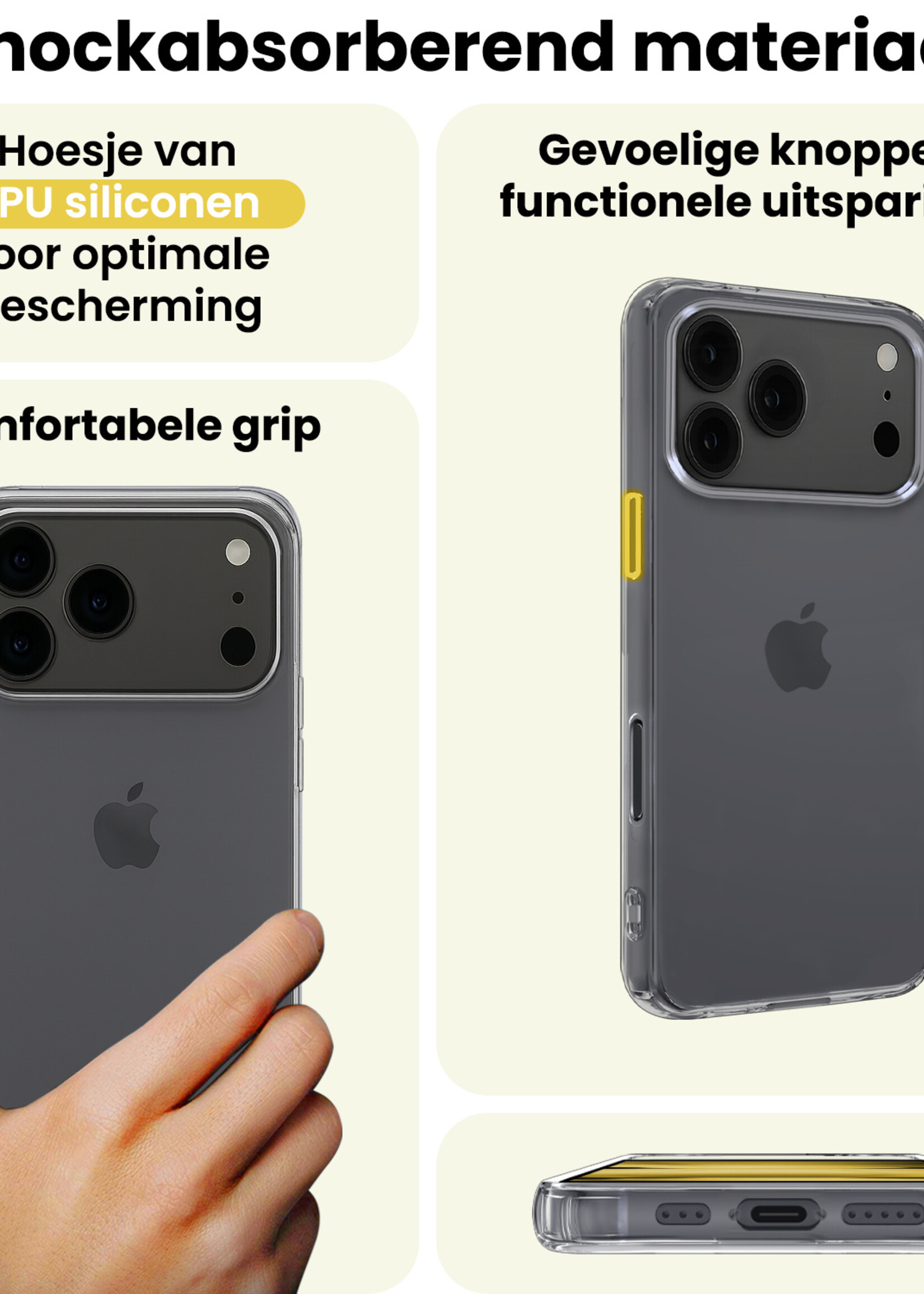 LUQ LUQ iPhone 17 Pro Hoesje Siliconen Met 2x Screenprotector Met Dichte Notch - Transparant
