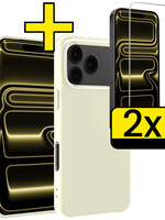 LUQ LUQ iPhone 17 Pro Hoesje Siliconen Met 2x Screenprotector Met Dichte Notch - Wit