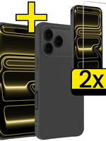 LUQ LUQ iPhone 17 Pro Hoesje Siliconen Met 2x Screenprotector Met Dichte Notch - Zwart