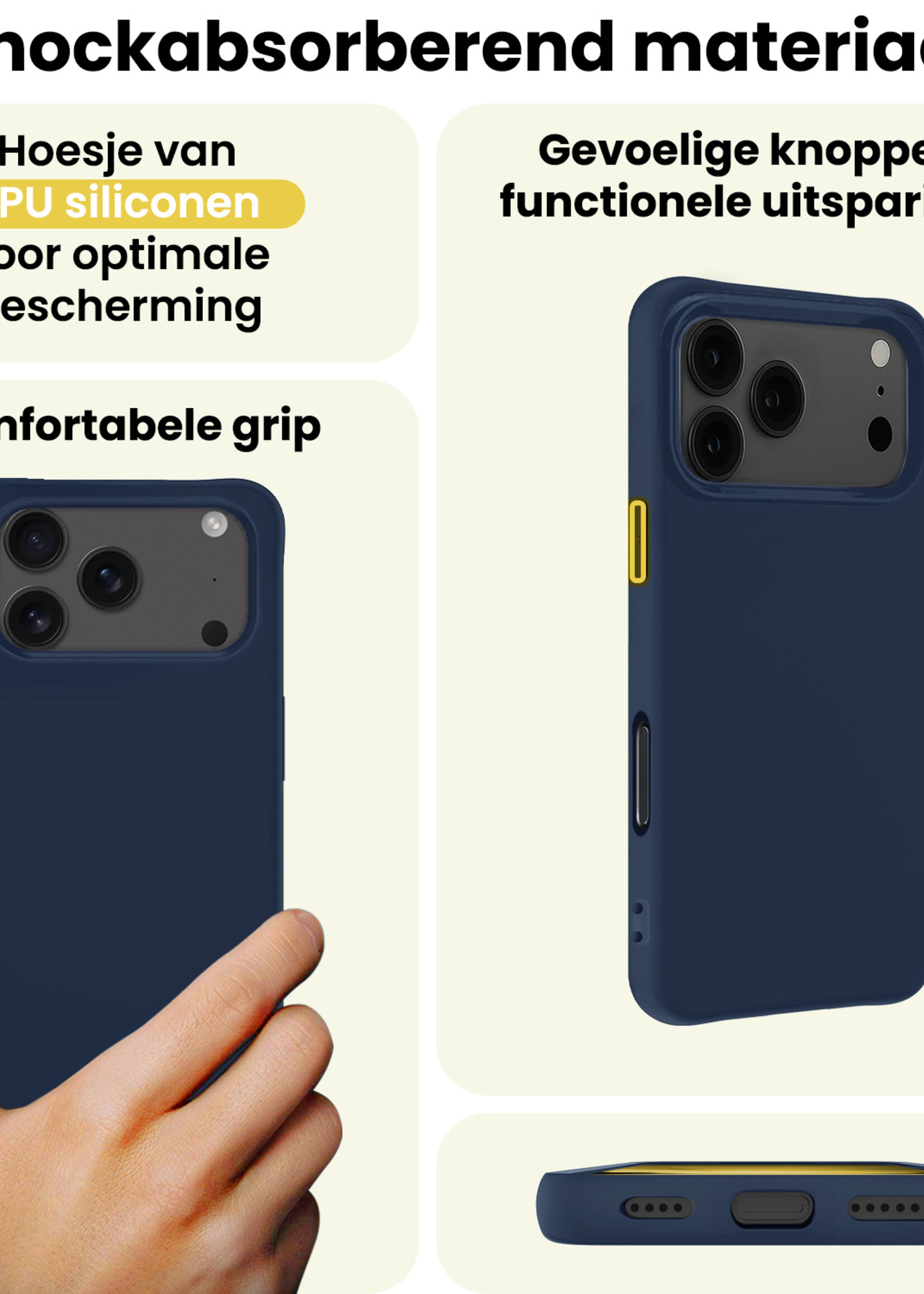 LUQ LUQ iPhone 17 Pro Max Hoesje Siliconen Met Screenprotector Met Dichte Notch - Donkerblauw