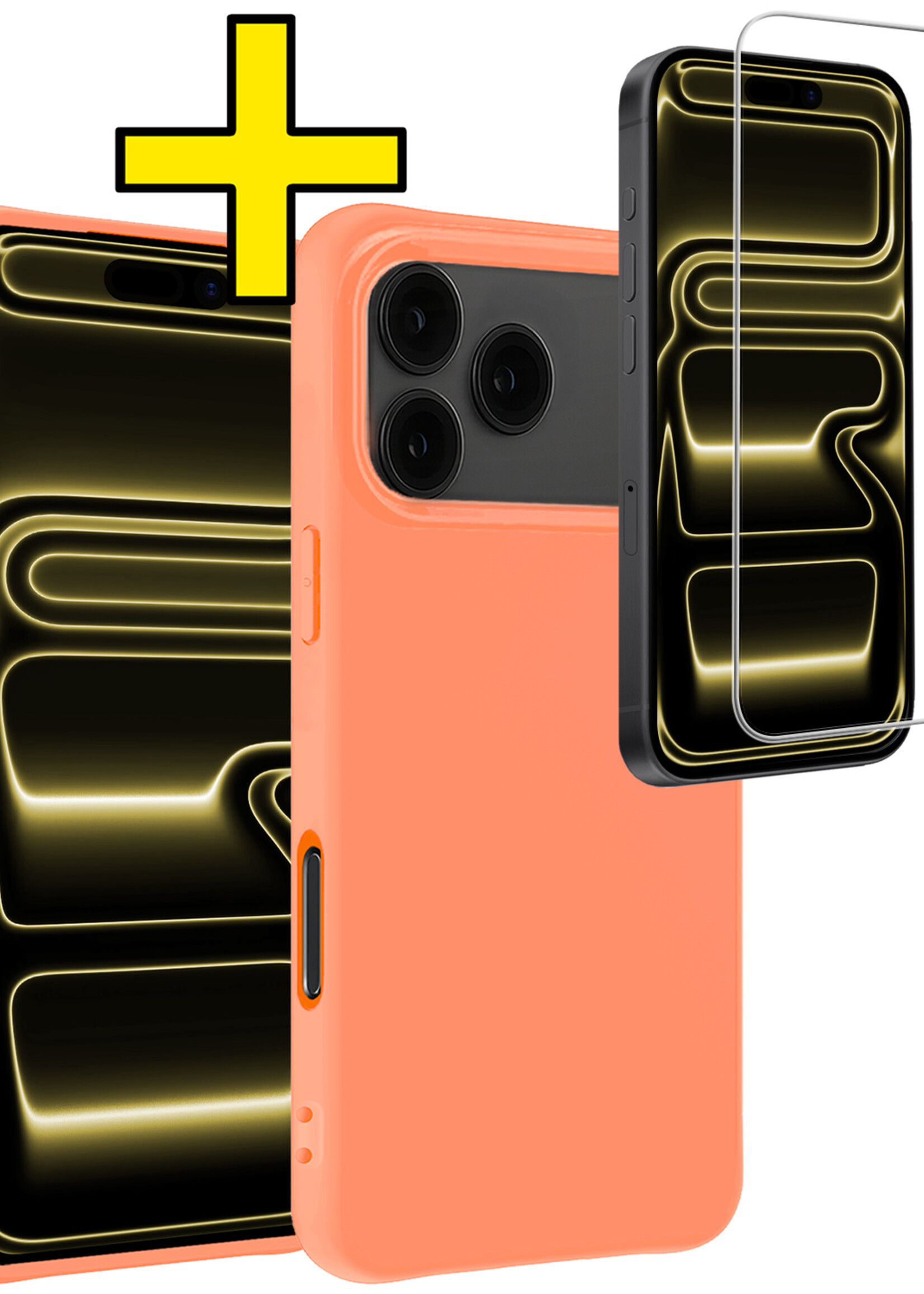 LUQ LUQ iPhone 17 Pro Max Hoesje Siliconen Met Screenprotector Met Dichte Notch - Perzik