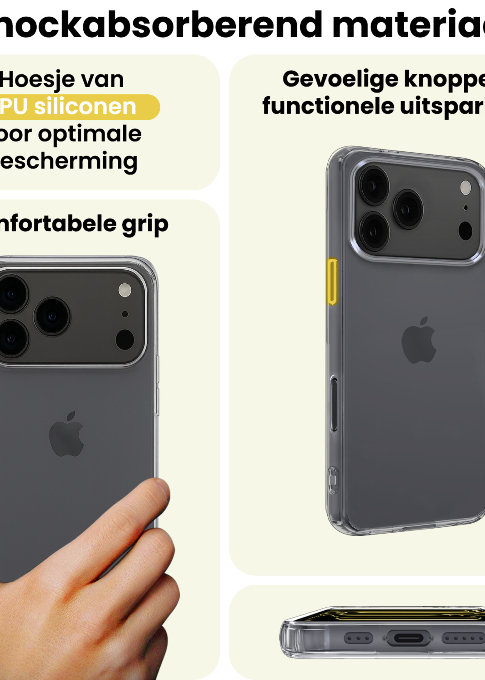 LUQ LUQ iPhone 17 Pro Max Hoesje Siliconen Met Screenprotector Met Dichte Notch - Transparant