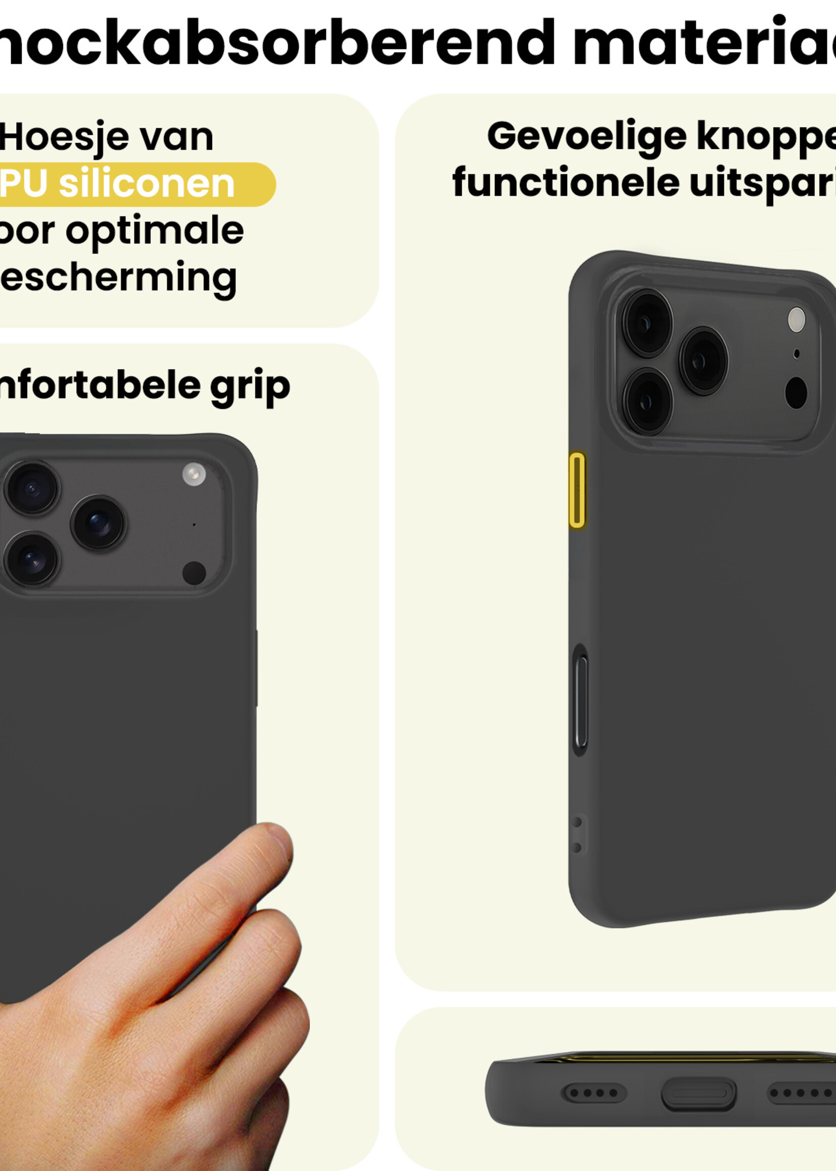LUQ LUQ iPhone 17 Pro Max Hoesje Siliconen Met Screenprotector Met Dichte Notch - Zwart
