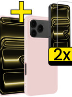 LUQ LUQ iPhone 17 Pro Max Hoesje Siliconen Met 2x Screenprotector Met Dichte Notch - Lichtroze