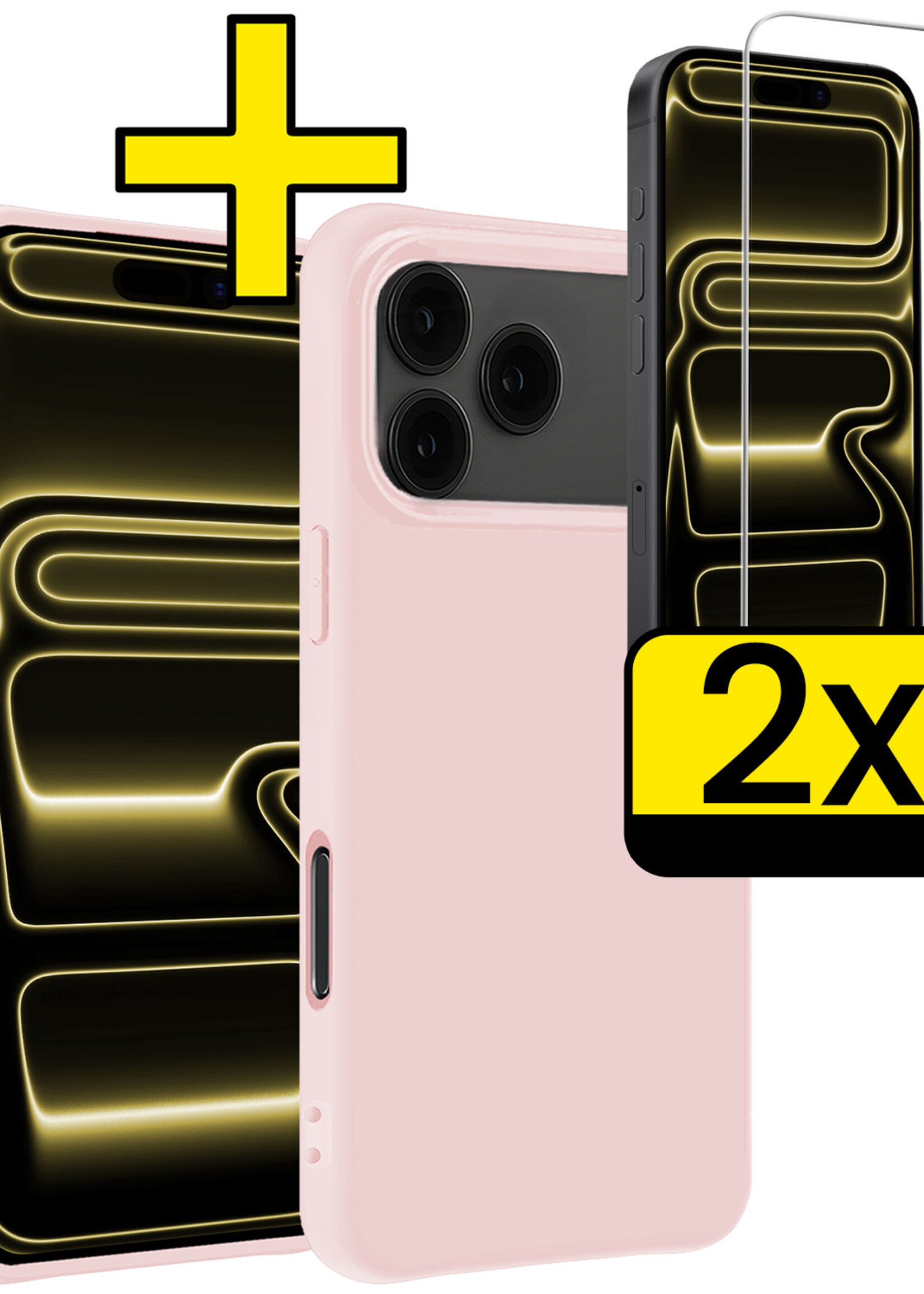 LUQ LUQ iPhone 17 Pro Max Hoesje Siliconen Met 2x Screenprotector Met Dichte Notch - Lichtroze