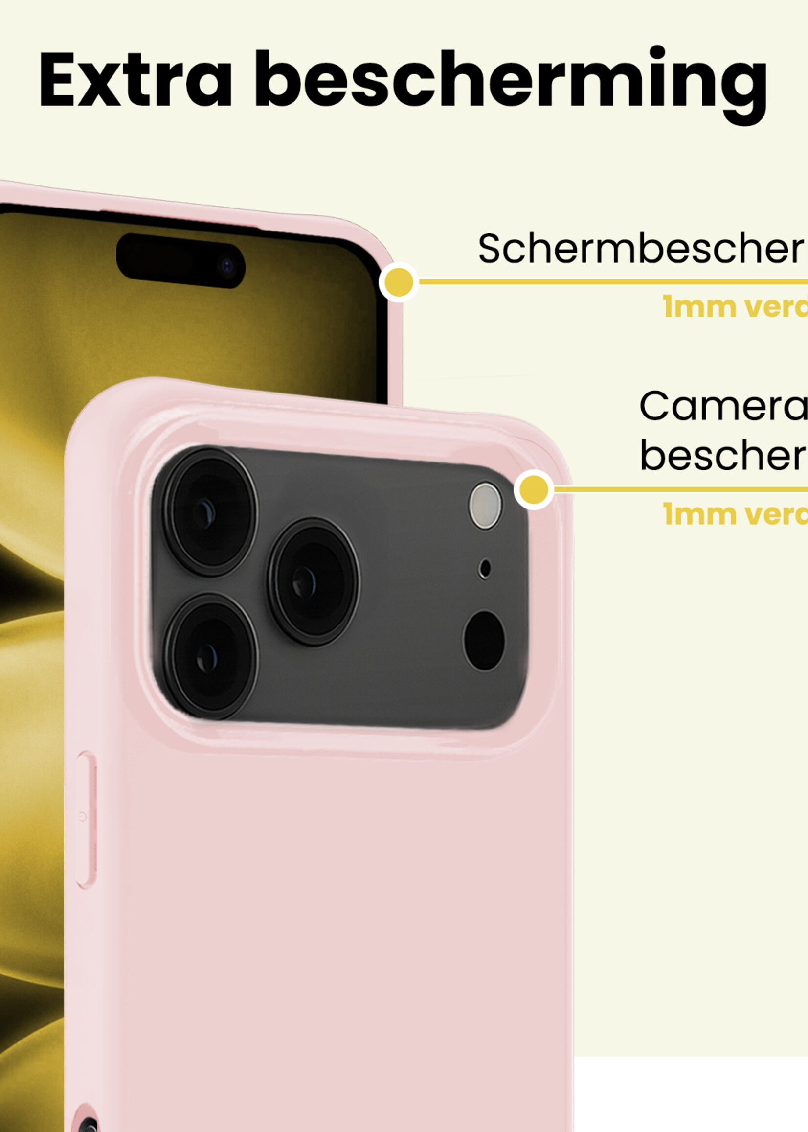 LUQ LUQ iPhone 17 Pro Max Hoesje Siliconen Met 2x Screenprotector Met Dichte Notch - Lichtroze