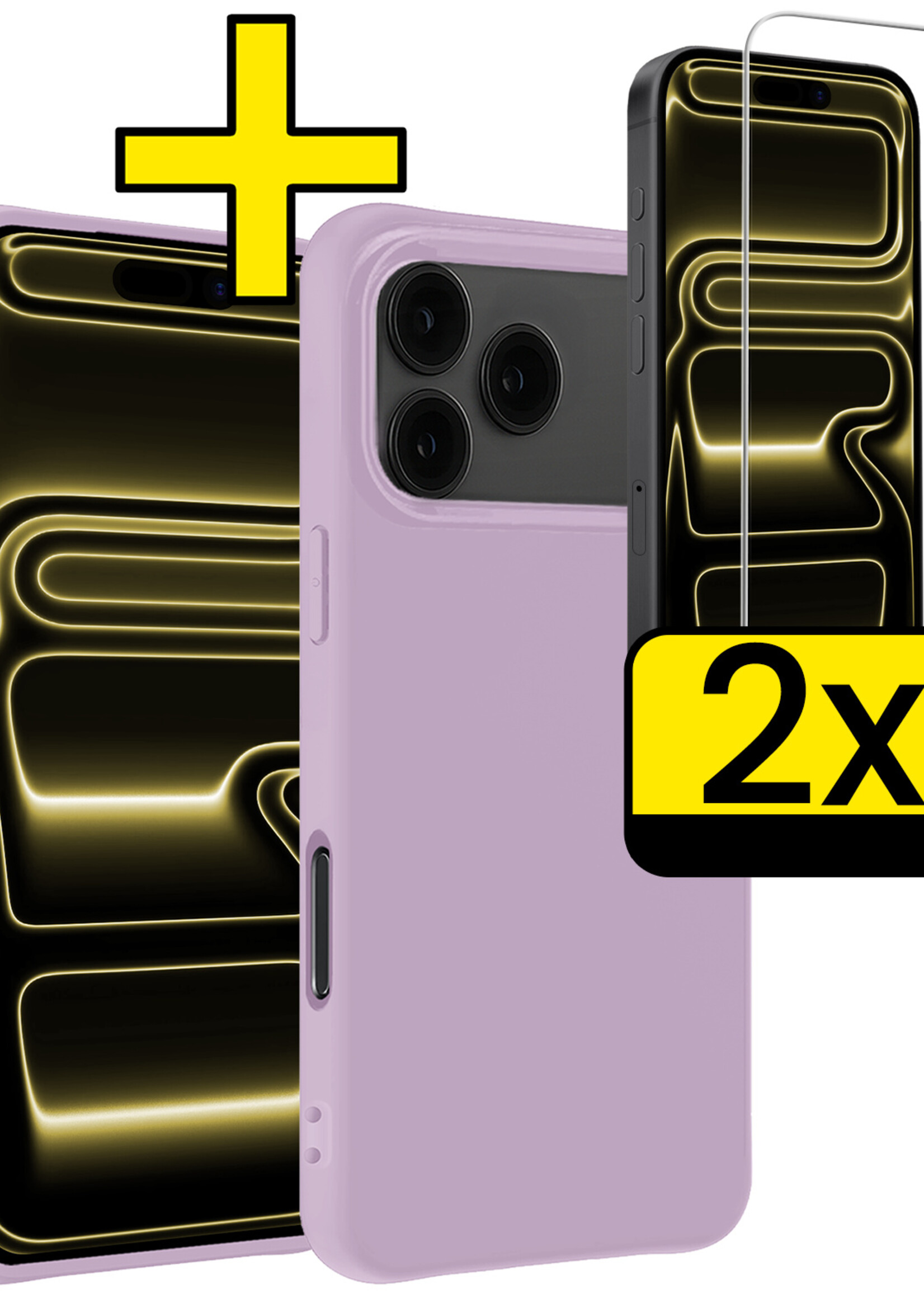 LUQ LUQ iPhone 17 Pro Max Hoesje Siliconen Met 2x Screenprotector Met Dichte Notch - Lila