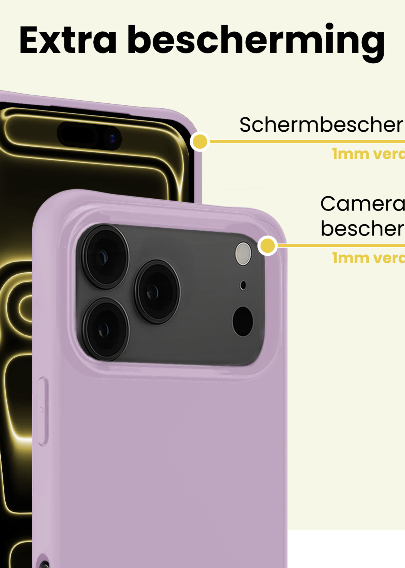 LUQ LUQ iPhone 17 Pro Max Hoesje Siliconen Met 2x Screenprotector Met Dichte Notch - Lila