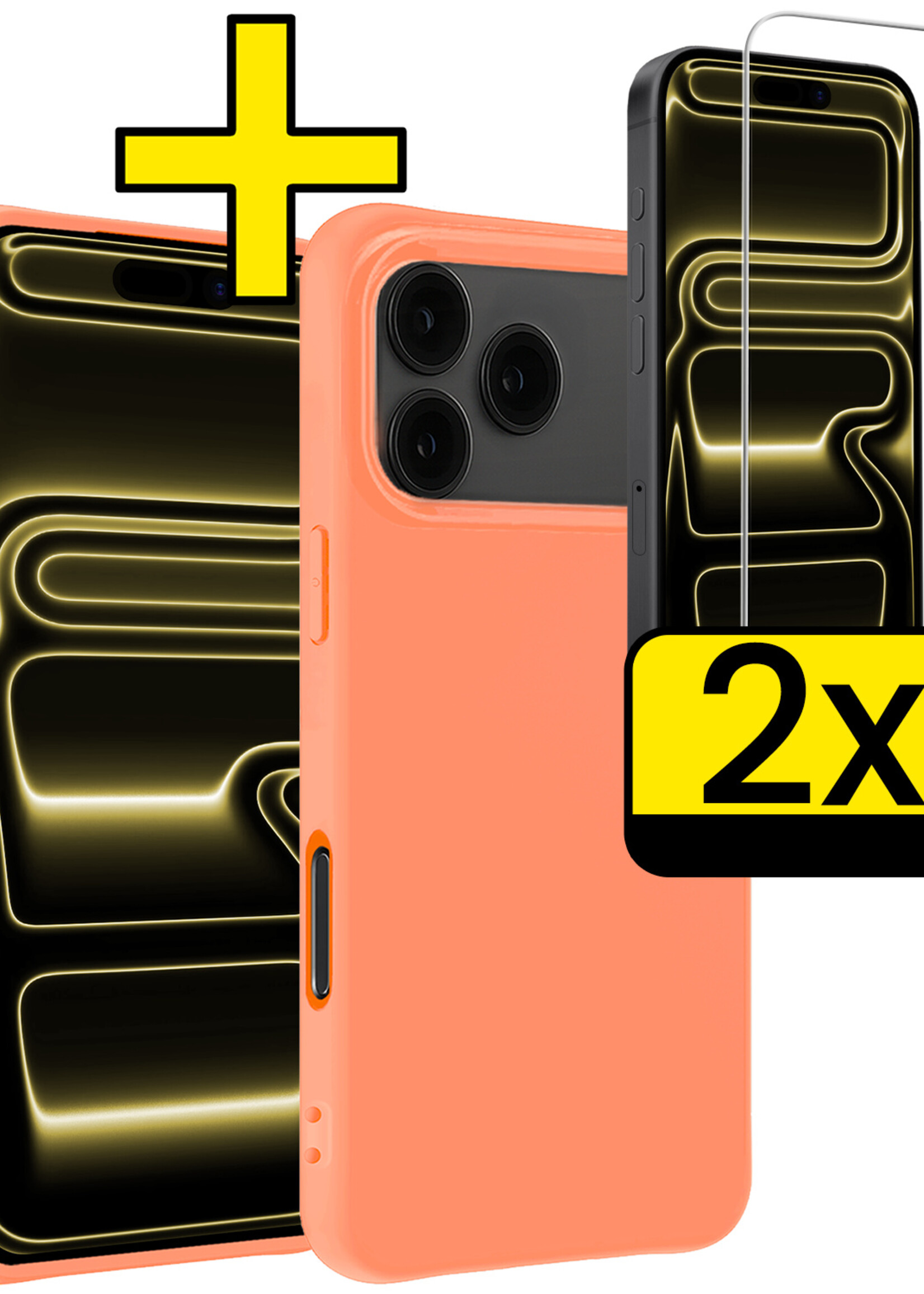 LUQ LUQ iPhone 17 Pro Max Hoesje Siliconen Met 2x Screenprotector Met Dichte Notch - Perzik