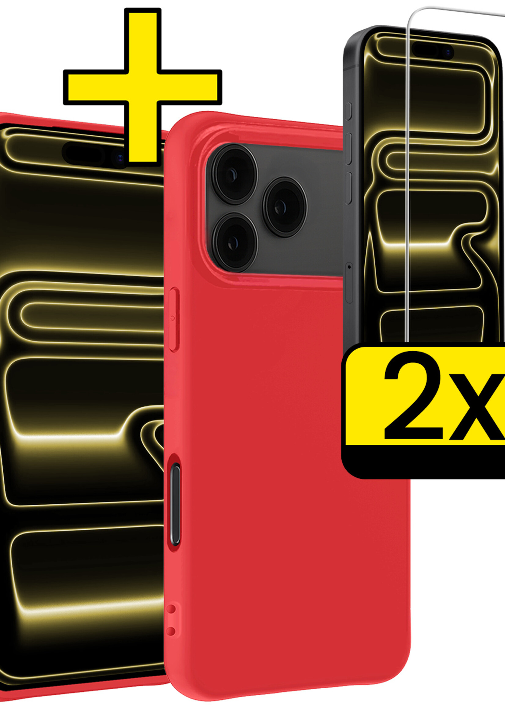 LUQ LUQ iPhone 17 Pro Max Hoesje Siliconen Met 2x Screenprotector Met Dichte Notch - Rood