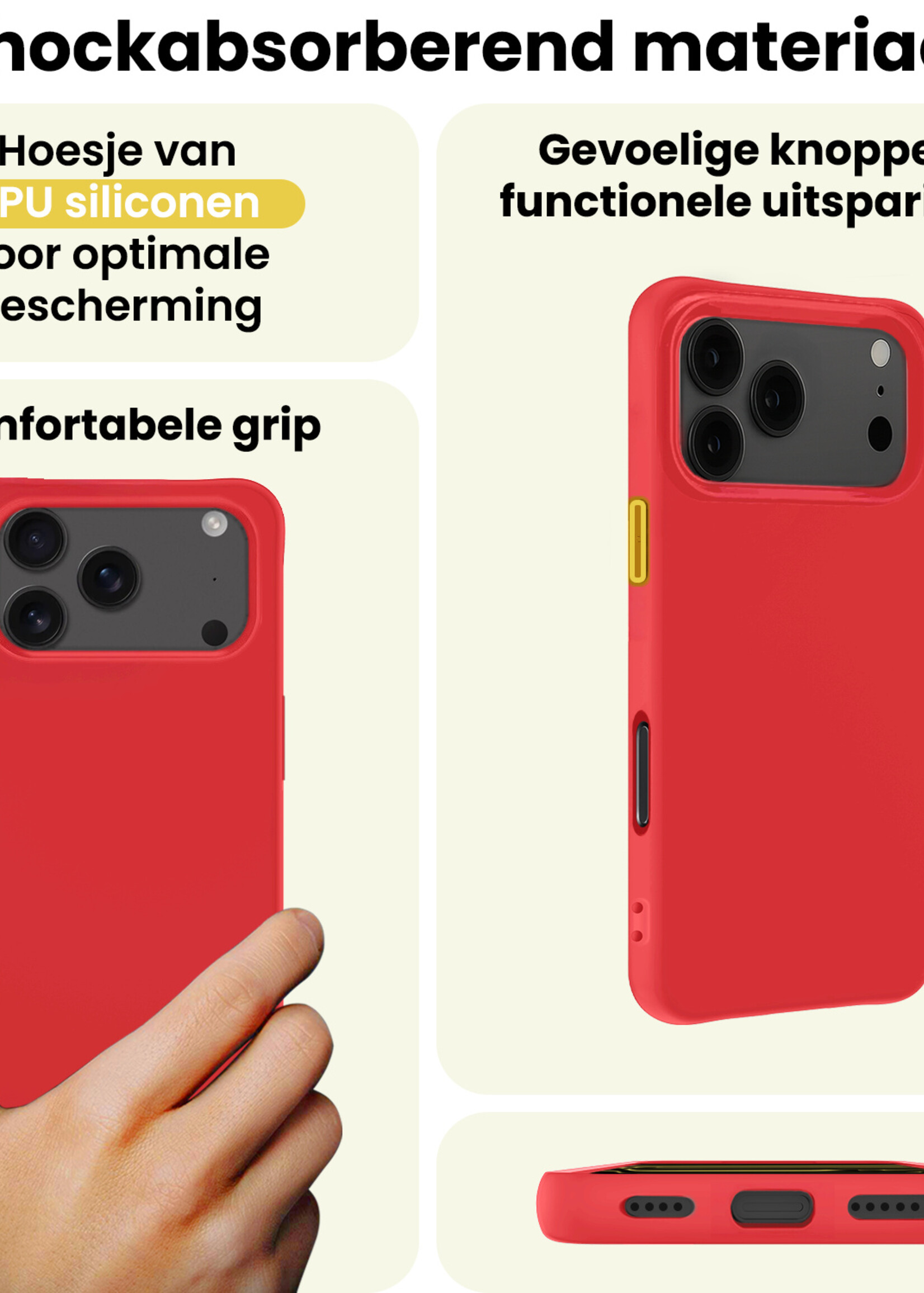 LUQ LUQ iPhone 17 Pro Max Hoesje Siliconen Met 2x Screenprotector Met Dichte Notch - Rood