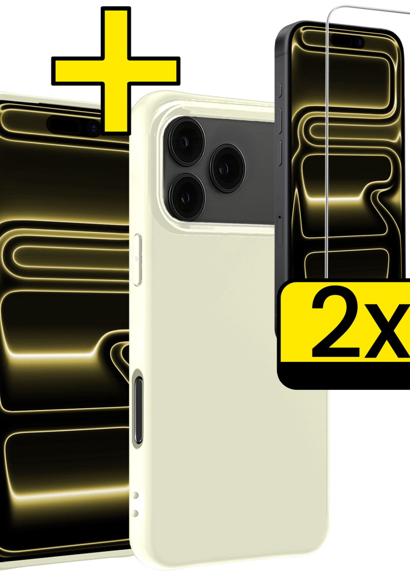 LUQ LUQ iPhone 17 Pro Max Hoesje Siliconen Met 2x Screenprotector Met Dichte Notch - Wit