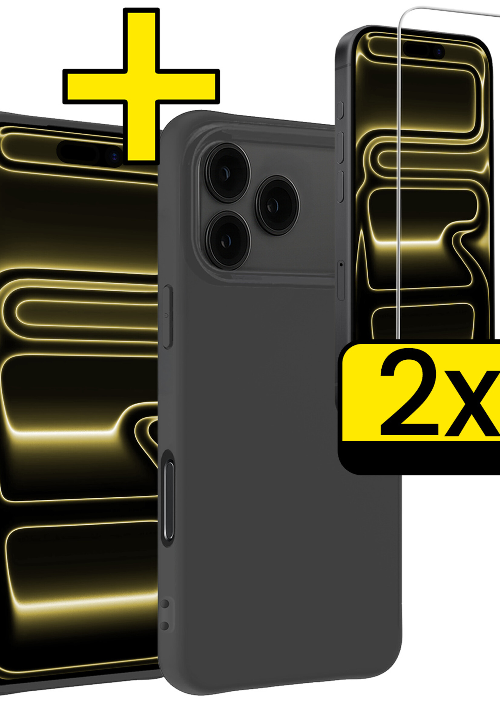 LUQ LUQ iPhone 17 Pro Max Hoesje Siliconen Met 2x Screenprotector Met Dichte Notch - Zwart