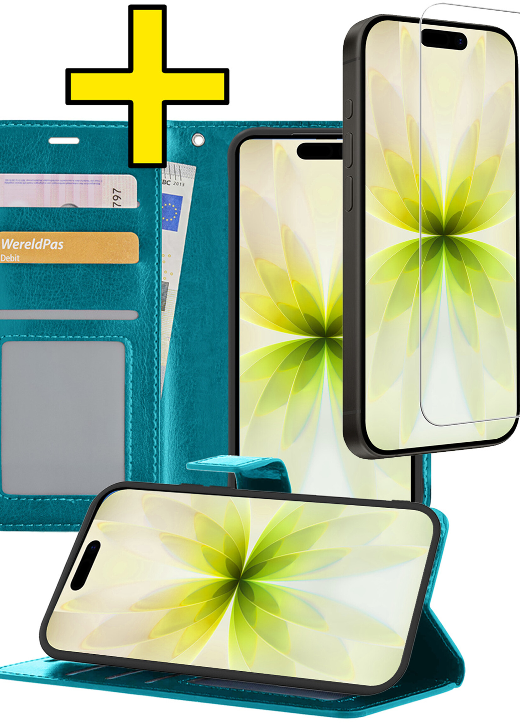 LUQ LUQ iPhone 17 Hoesje Bookcase Met Screenprotector - Turquoise