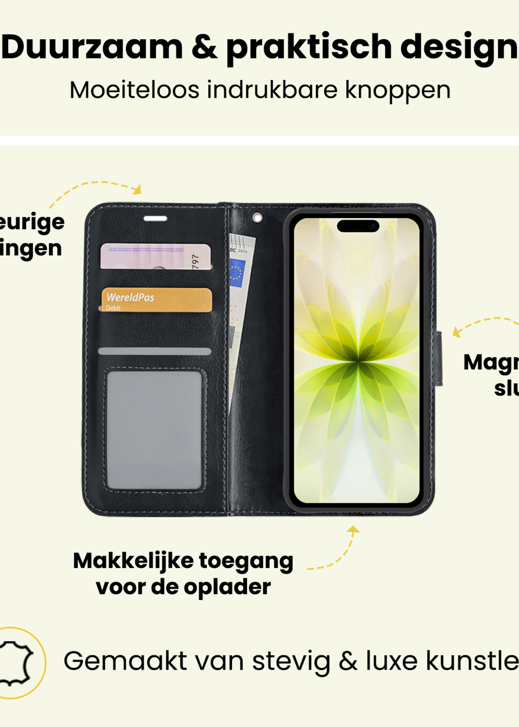 LUQ LUQ iPhone 17 Hoesje Bookcase Met Screenprotector - Zwart