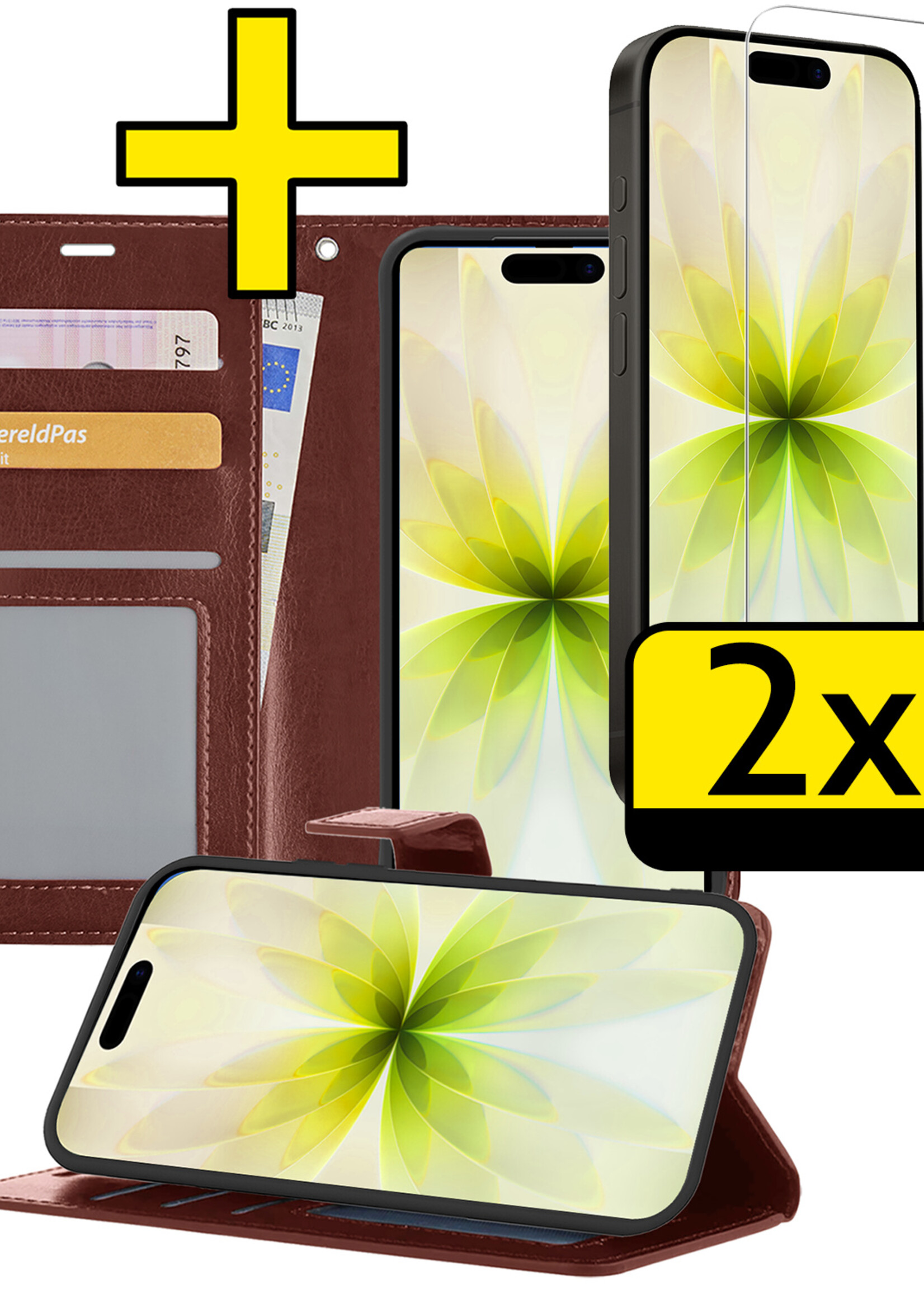 LUQ LUQ iPhone 17 Hoesje Bookcase Met 2x Screenprotector - Bruin