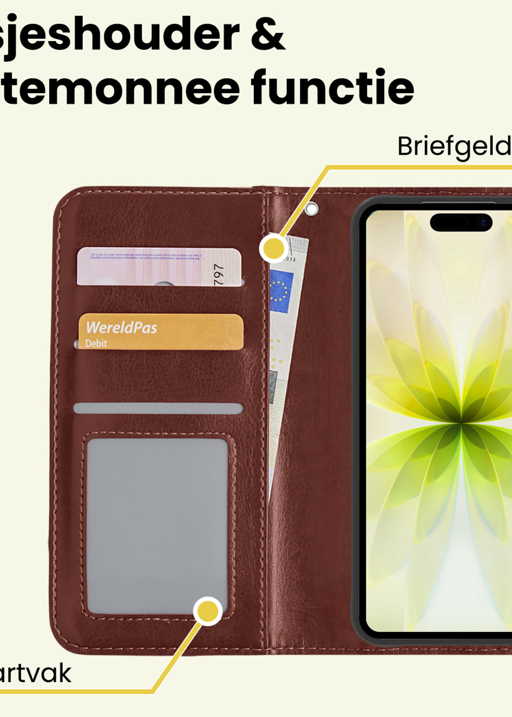 LUQ LUQ iPhone 17 Hoesje Bookcase Met 2x Screenprotector - Bruin