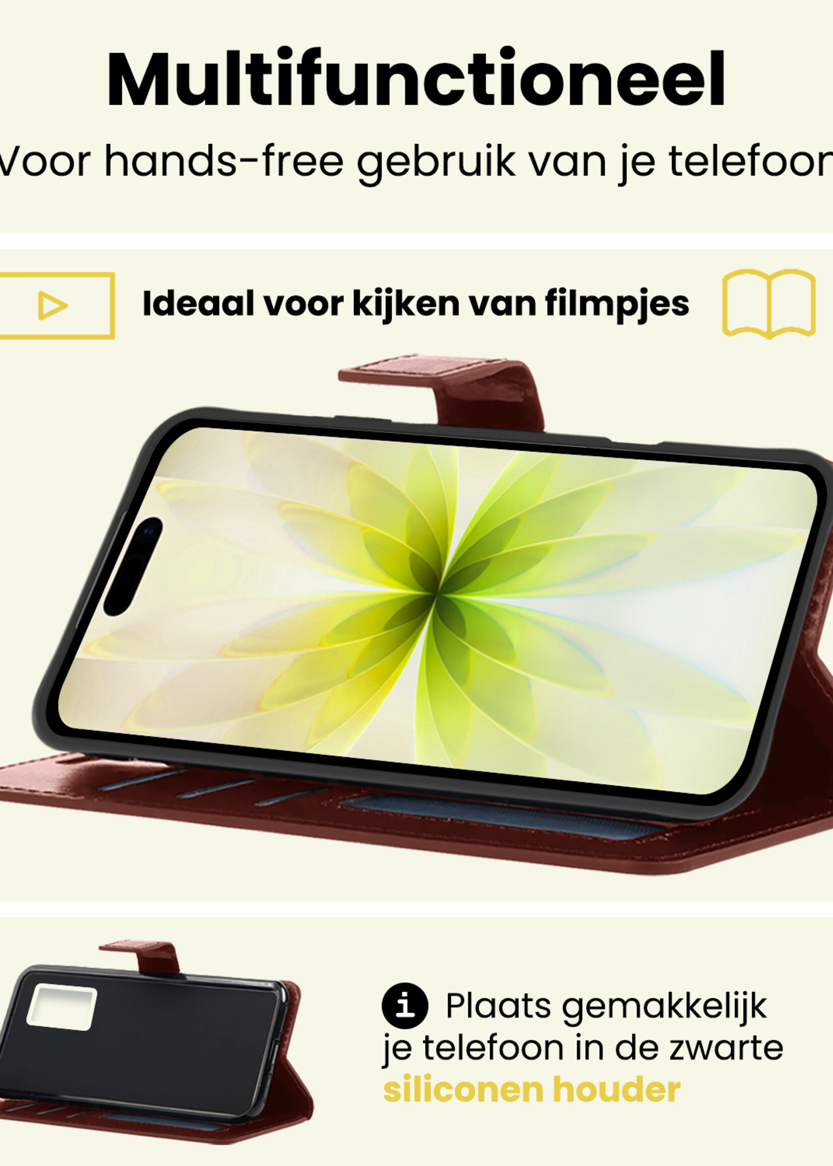 LUQ LUQ iPhone 17 Hoesje Bookcase Met 2x Screenprotector - Bruin