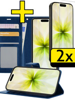 LUQ LUQ iPhone 17 Hoesje Bookcase Met 2x Screenprotector - Donkerblauw