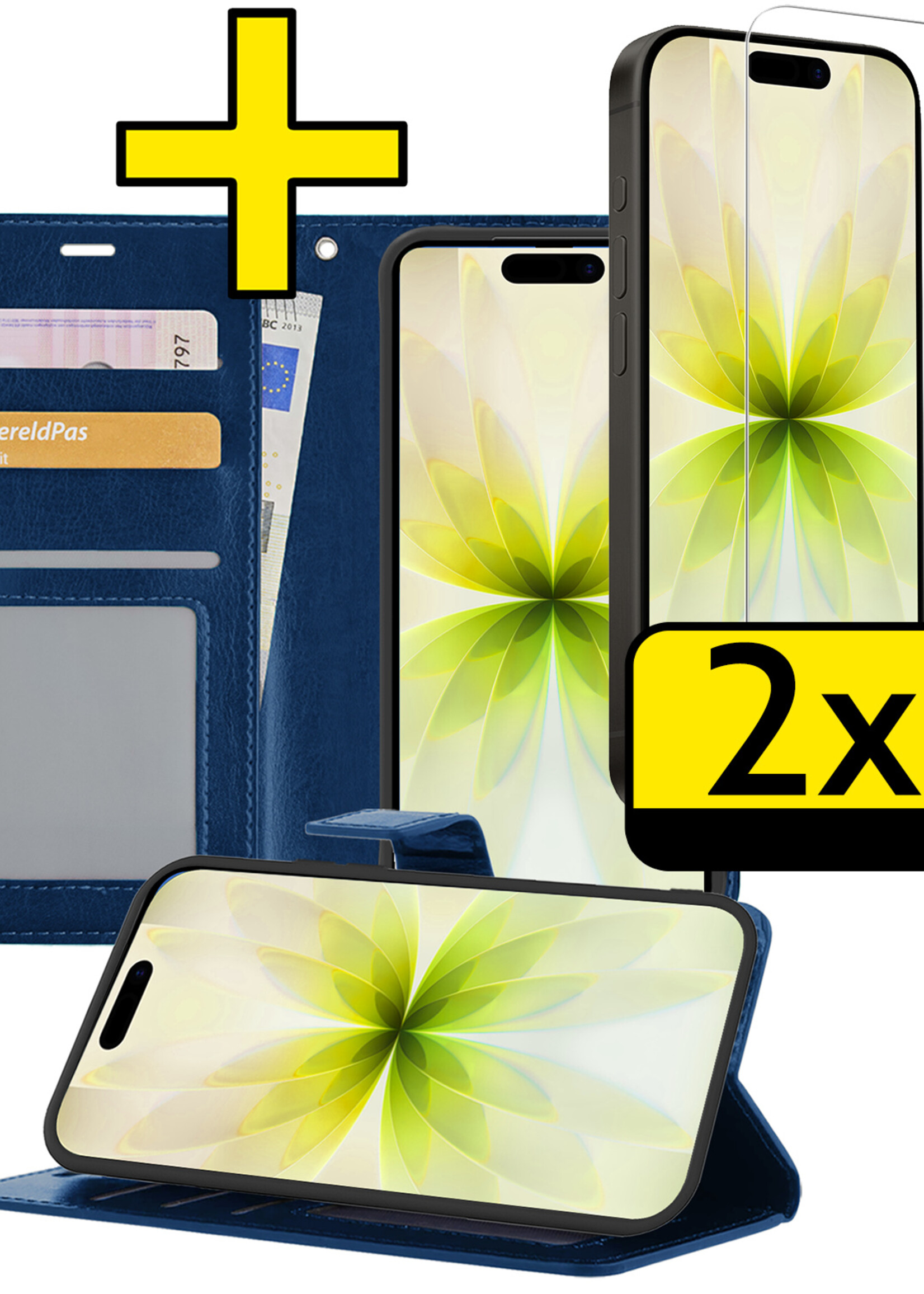 LUQ LUQ iPhone 17 Hoesje Bookcase Met 2x Screenprotector - Donkerblauw