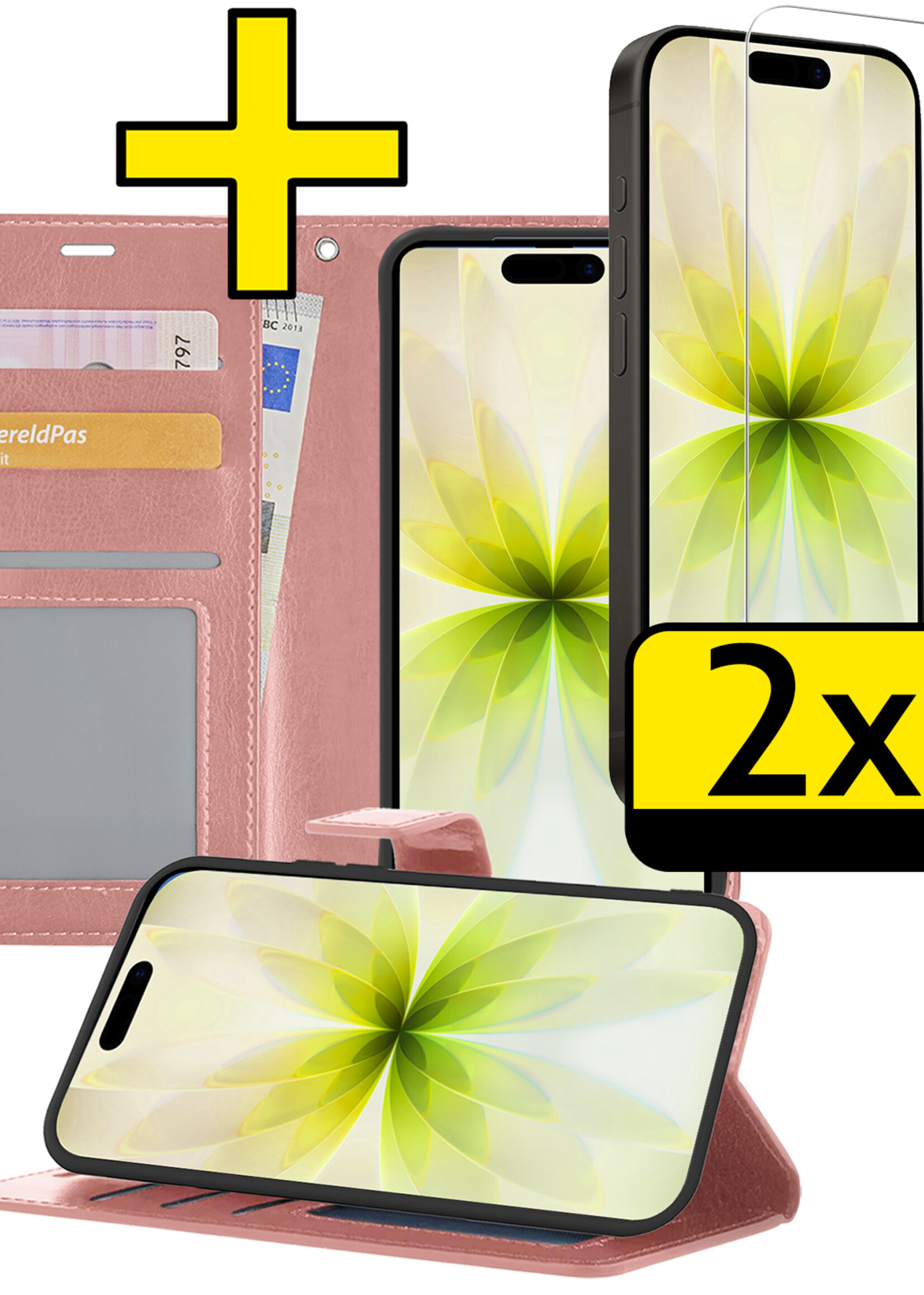 LUQ LUQ iPhone 17 Hoesje Bookcase Met 2x Screenprotector - Rose Goud