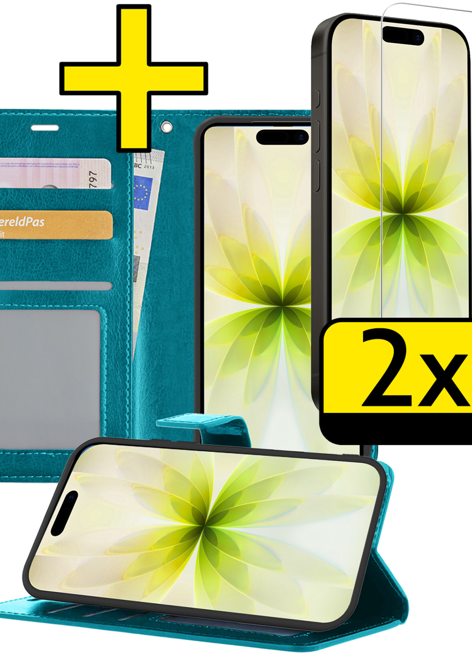 LUQ LUQ iPhone 17 Hoesje Bookcase Met 2x Screenprotector - Turquoise