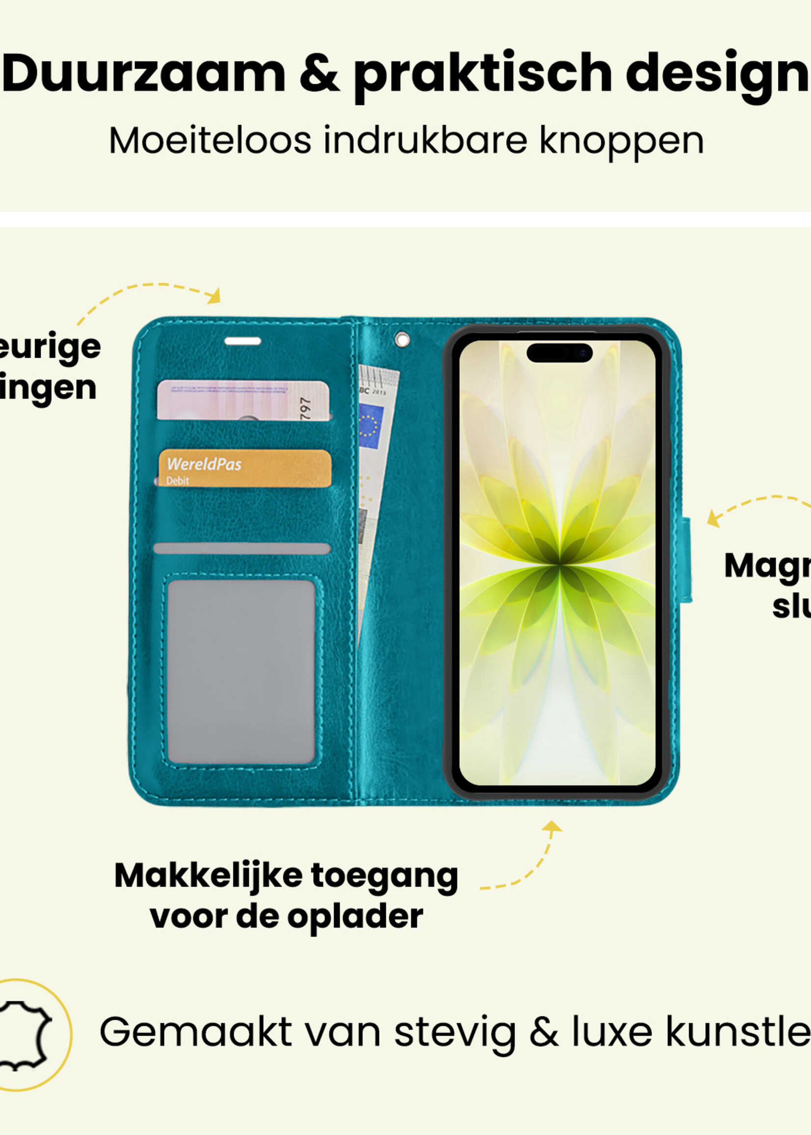 LUQ LUQ iPhone 17 Hoesje Bookcase Met 2x Screenprotector - Turquoise