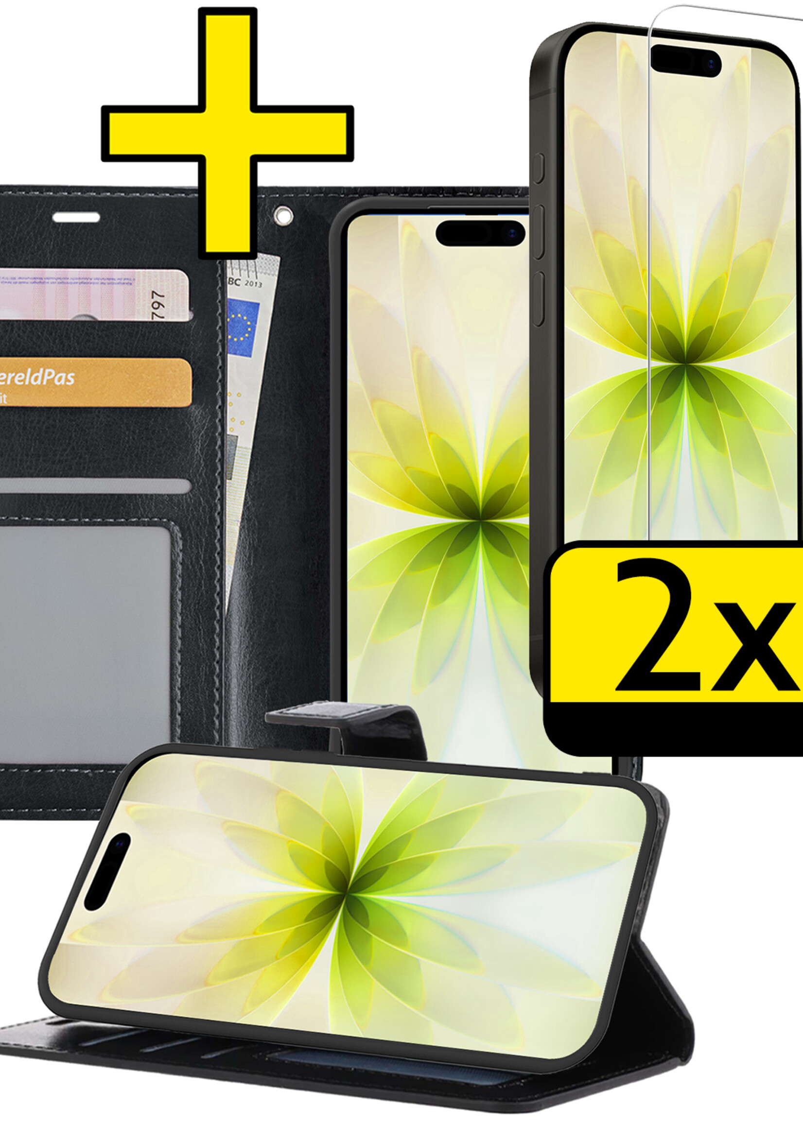 LUQ LUQ iPhone 17 Hoesje Bookcase Met 2x Screenprotector - Zwart