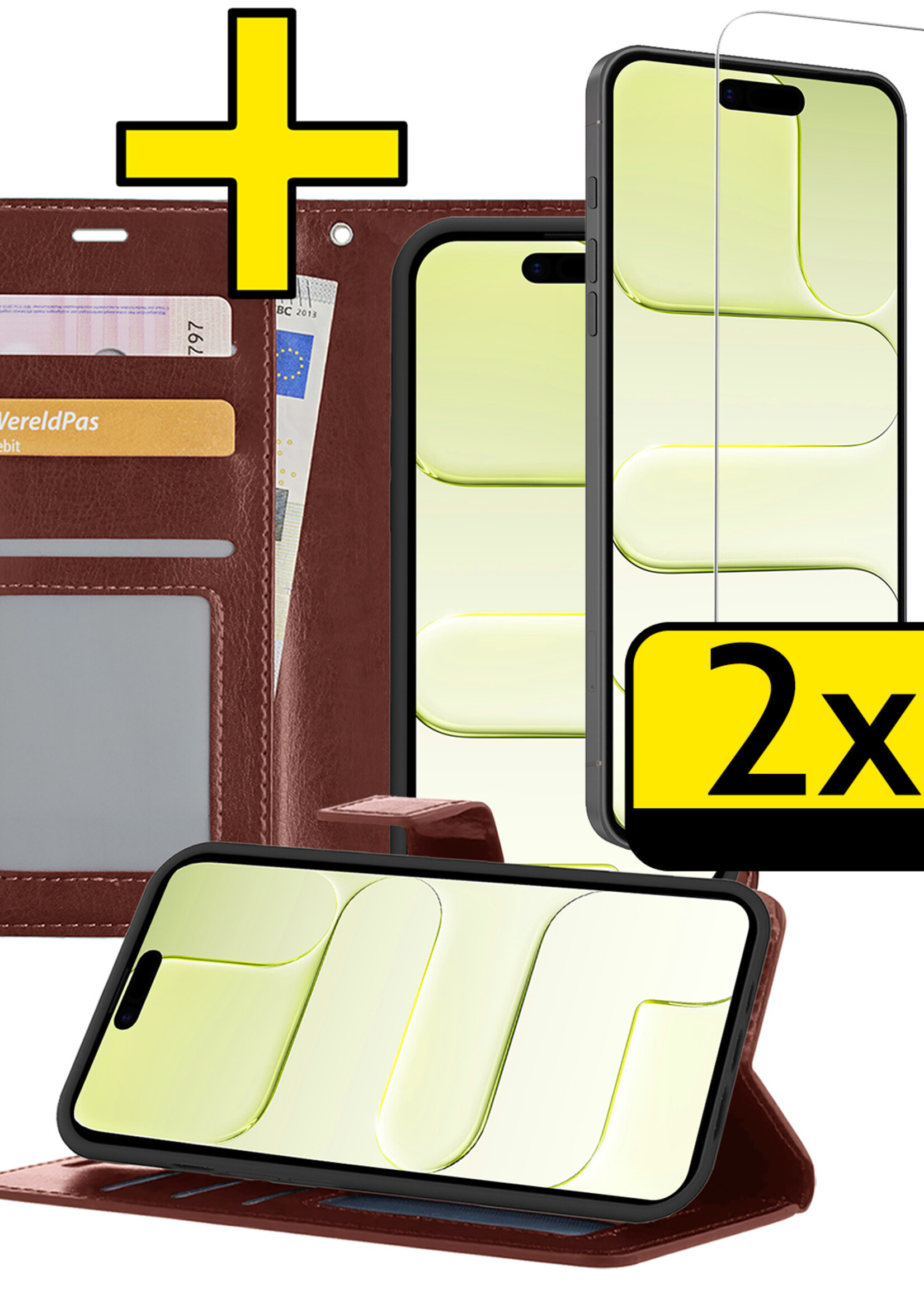 LUQ LUQ iPhone Air Hoesje Bookcase Met 2x Screenprotector - Bruin