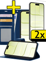 LUQ LUQ iPhone Air Hoesje Bookcase Met 2x Screenprotector - Donkerblauw