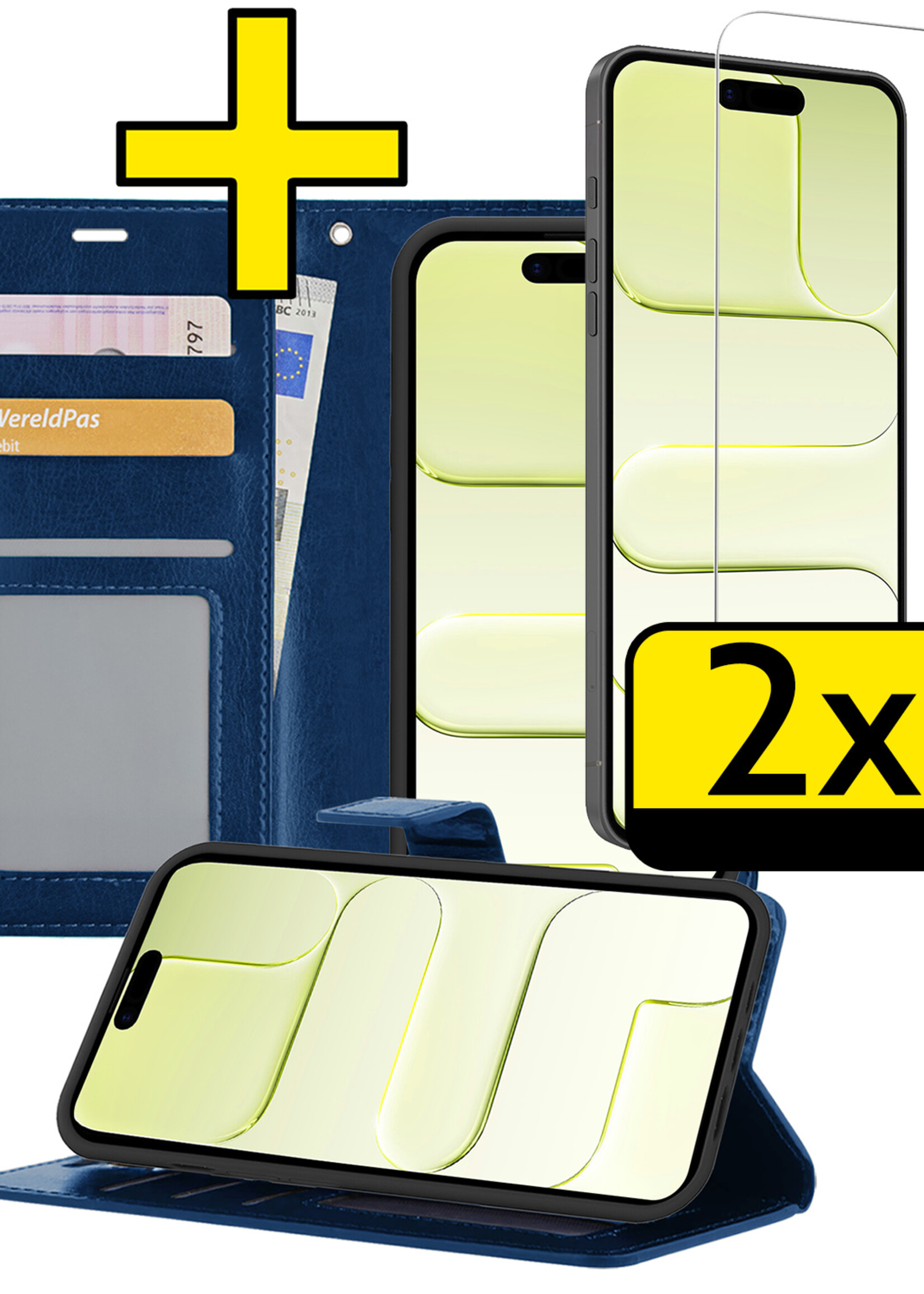 LUQ LUQ iPhone Air Hoesje Bookcase Met 2x Screenprotector - Donkerblauw