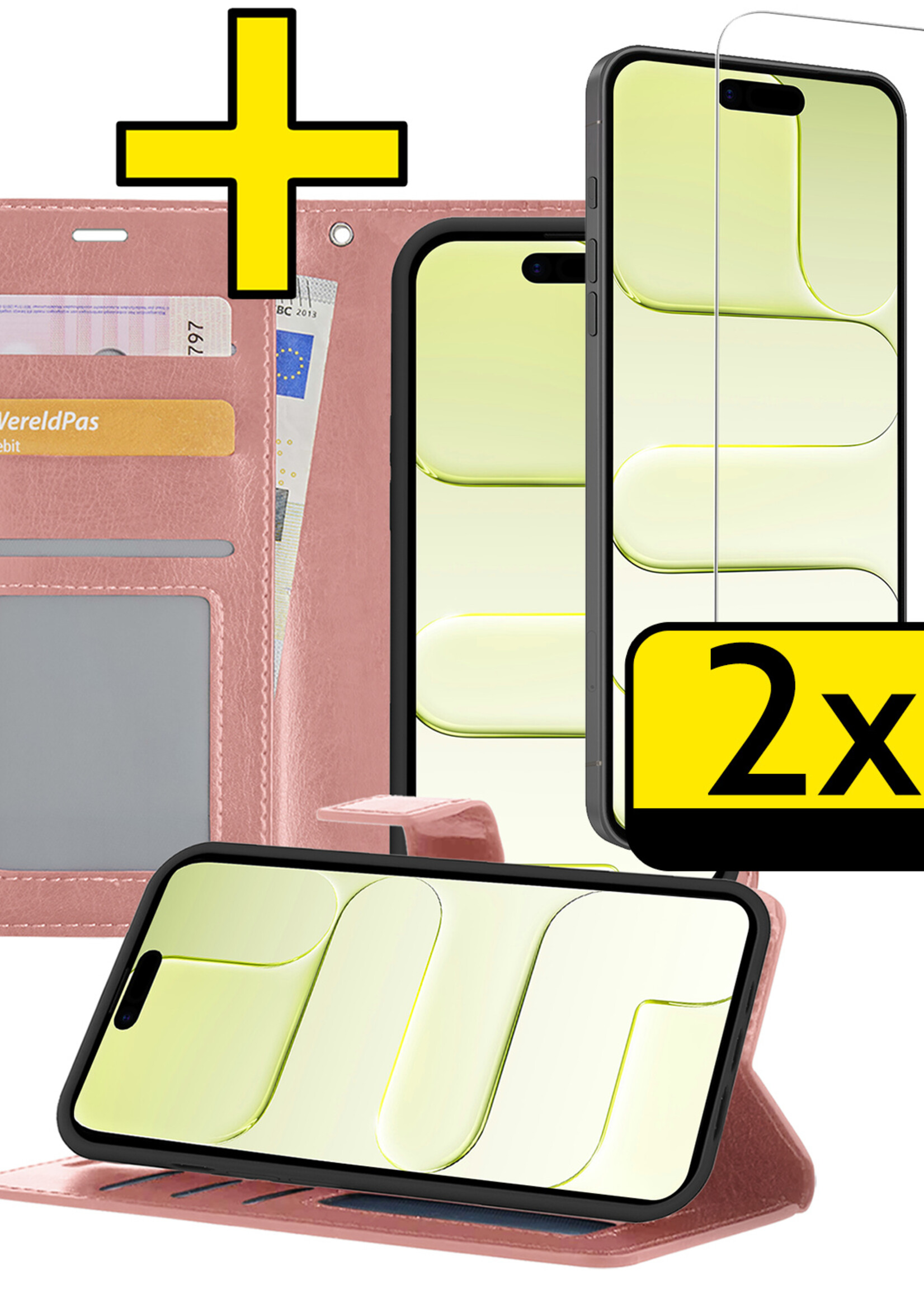 LUQ LUQ iPhone Air Hoesje Bookcase Met 2x Screenprotector - Rose Goud