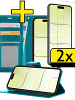 LUQ LUQ iPhone Air Hoesje Bookcase Met 2x Screenprotector - Turquoise