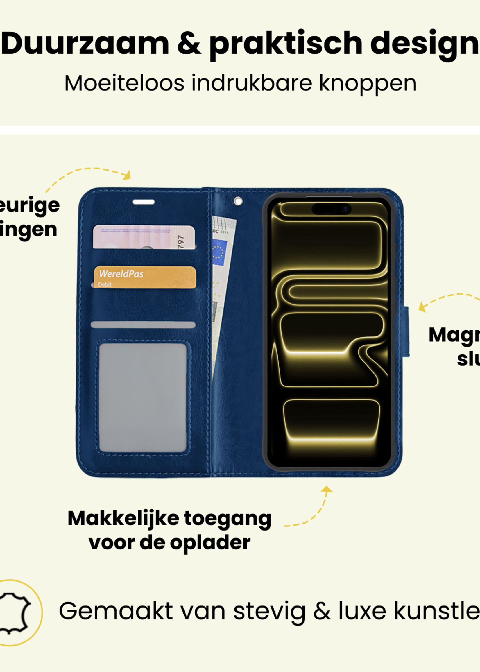 LUQ LUQ iPhone 17 Pro Hoesje Bookcase - Donkerblauw