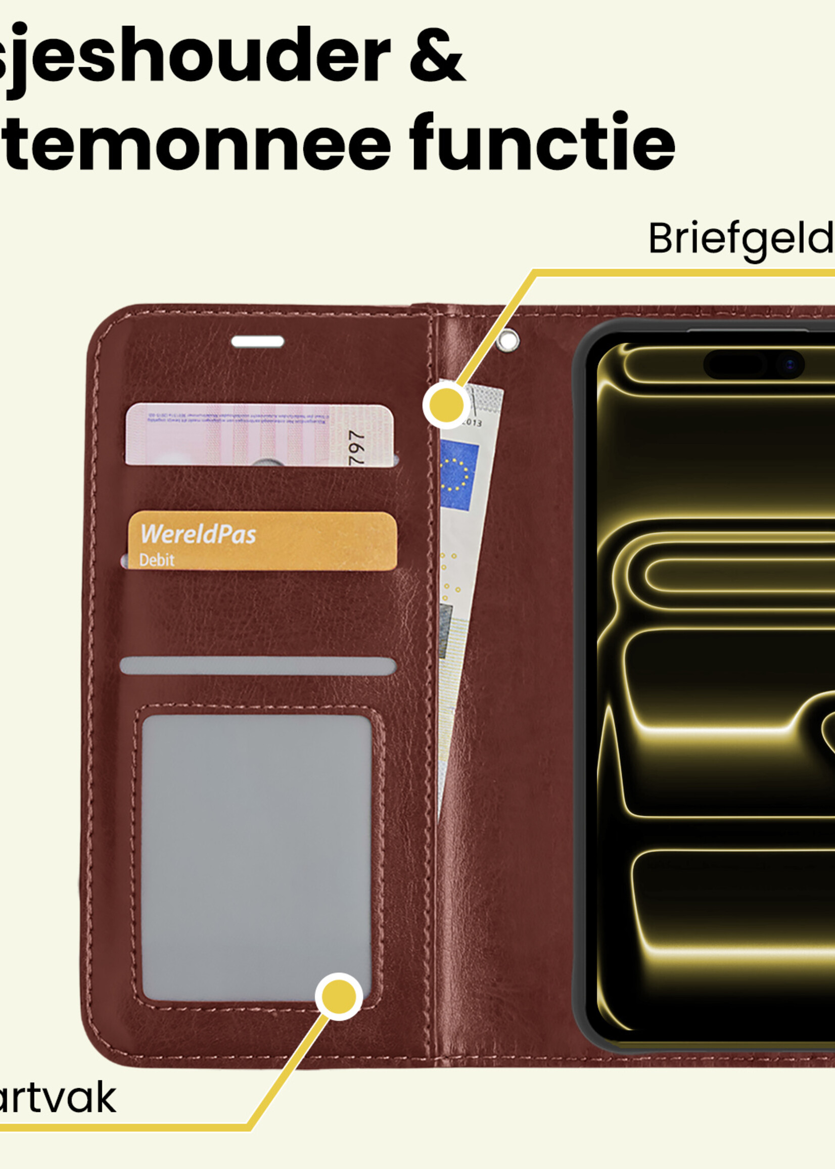 LUQ LUQ iPhone 17 Pro Hoesje Bookcase Met Screenprotector - Bruin